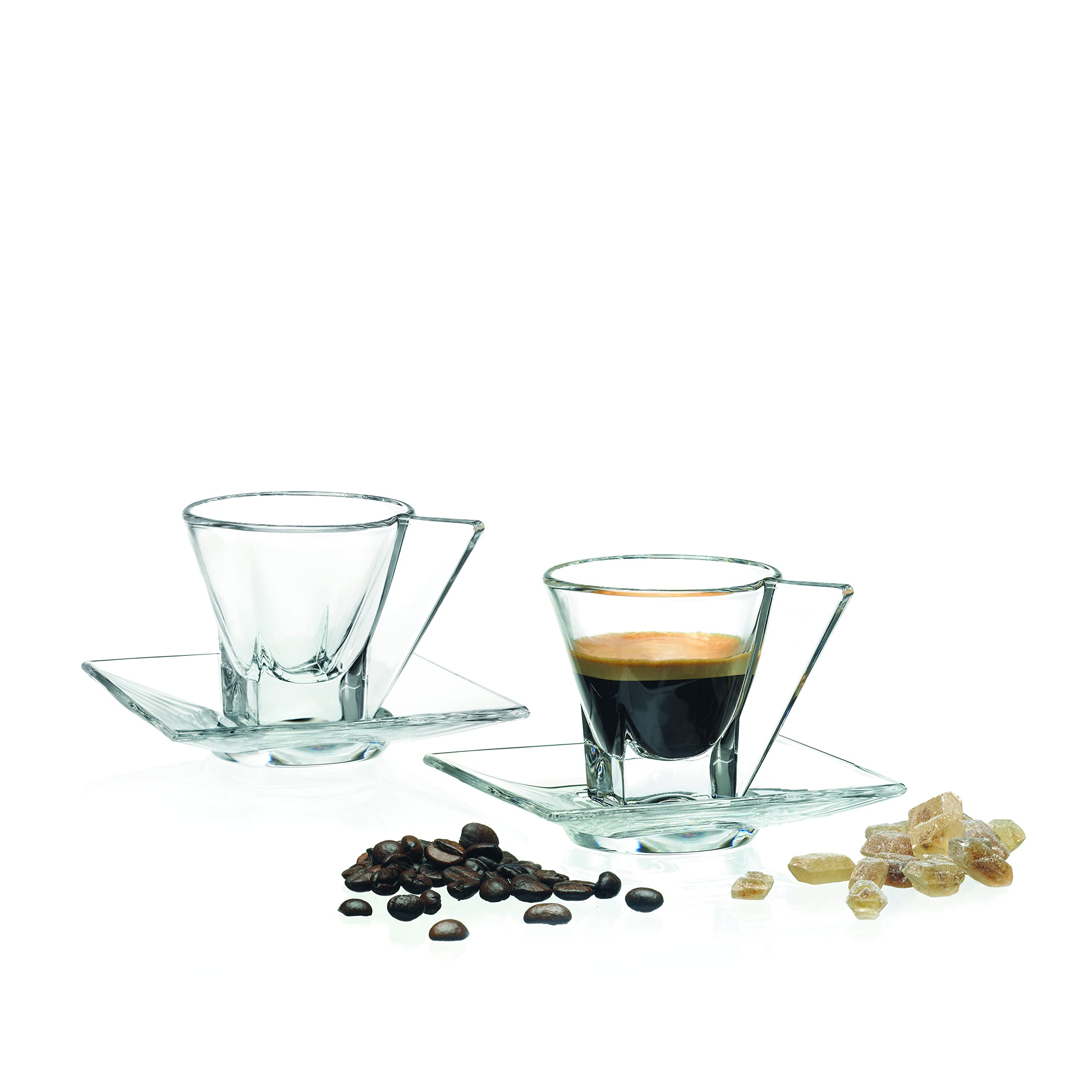 Barski Glass Cappuccino Cups with Saucers - 6.4 Oz Glass Coffee Mug Set of 2 - Specialty Coffee Drinks, Latte, Café Mocha & Tea - Elegant European Glassware for Home, Café & Gifts
