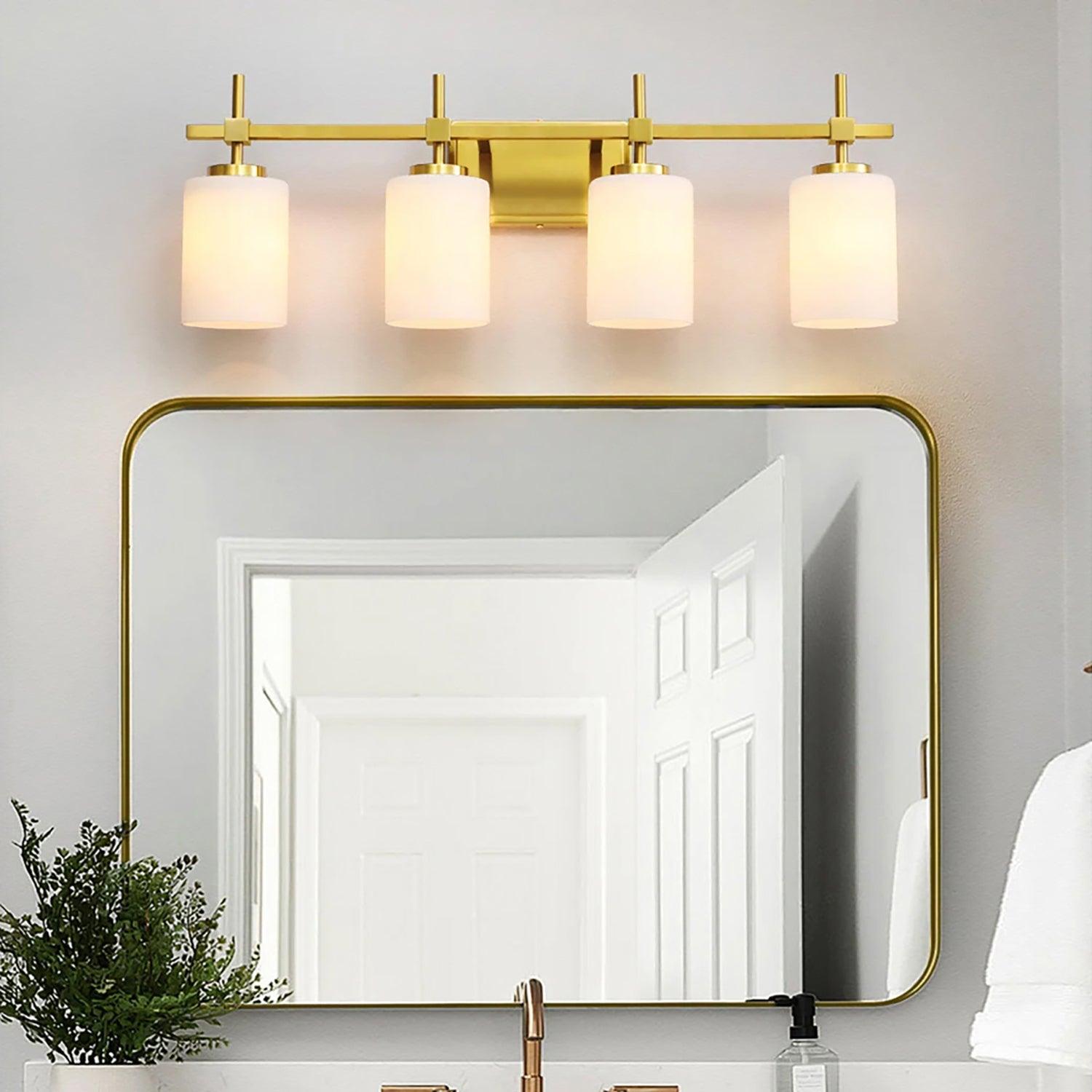 Jasper Gold Modern Frosted Glass 4-Light Bathroom Vanity Light Fixture - Perfect for Bathroom, Powder Room & Dressing Area Lighting