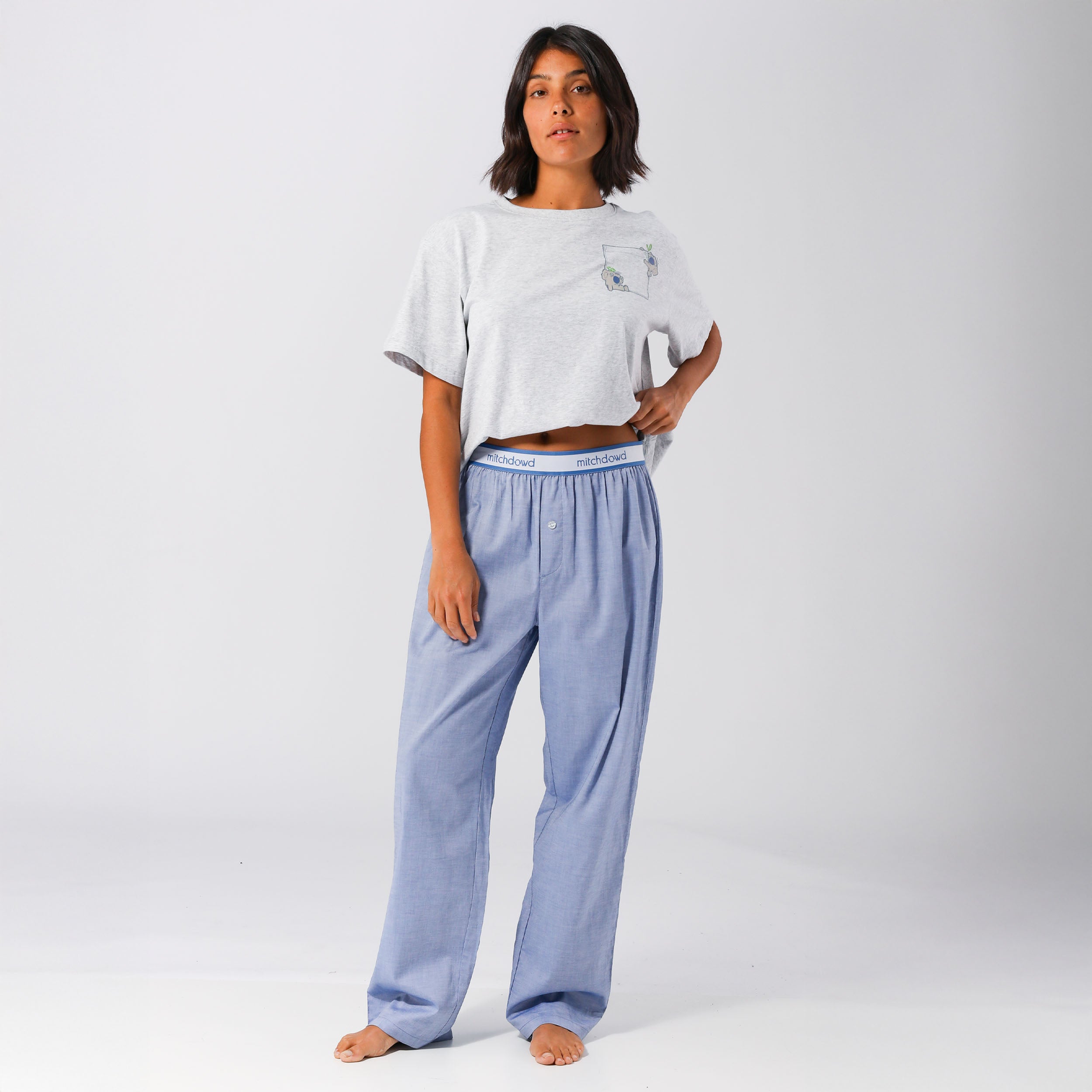 Women's Soft Chambray Sleep Pants - Breathable Lounge Pajama Pants for Women in Light Blue - Perfect for Sleeping, Lounging & Relaxing at Home