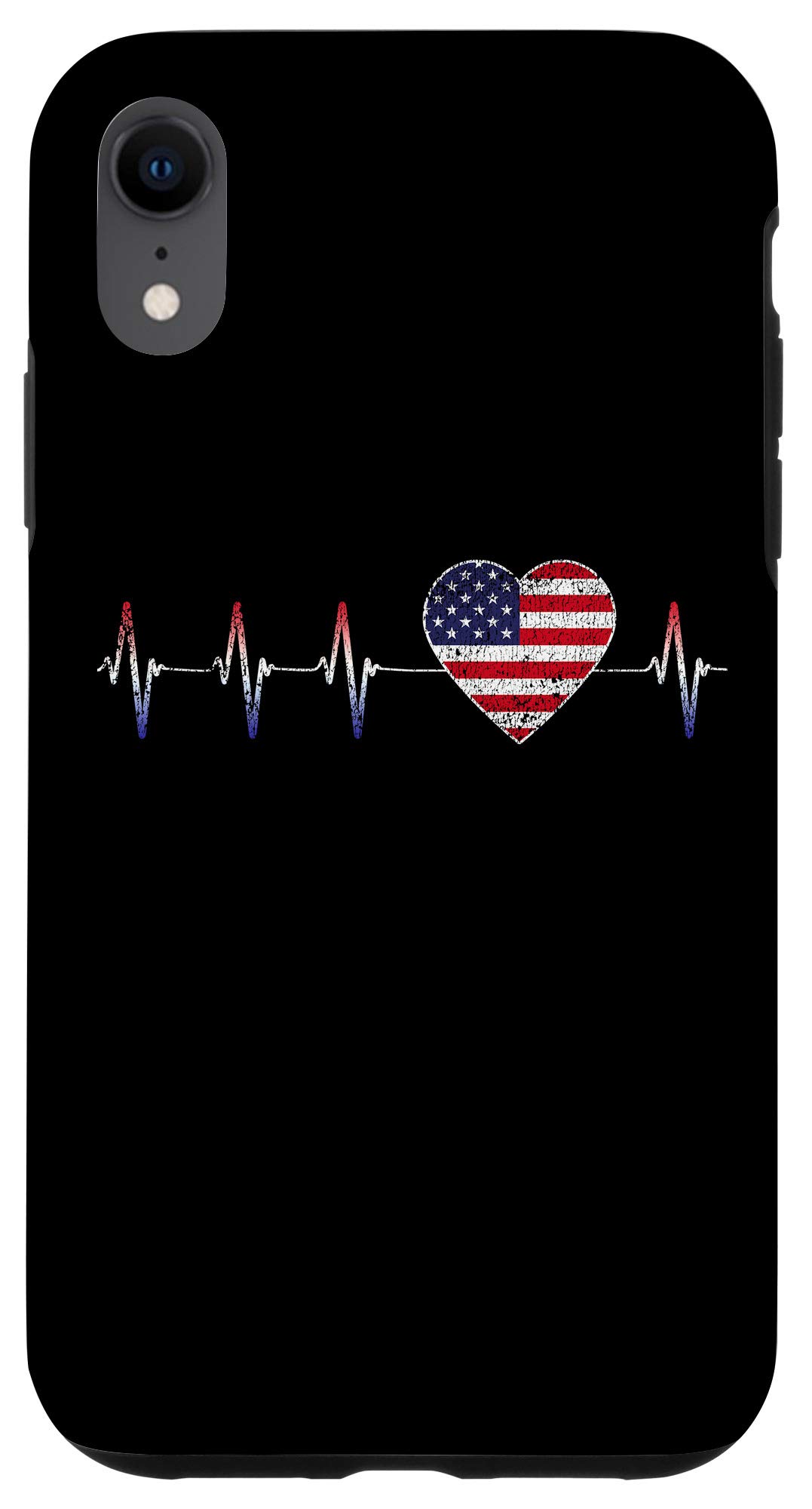 iPhone XR Patriotic Case - Distressed American Flag Design with Heartbeat Motif | Perfect for 4th of July, Veterans Day & Patriotic Events