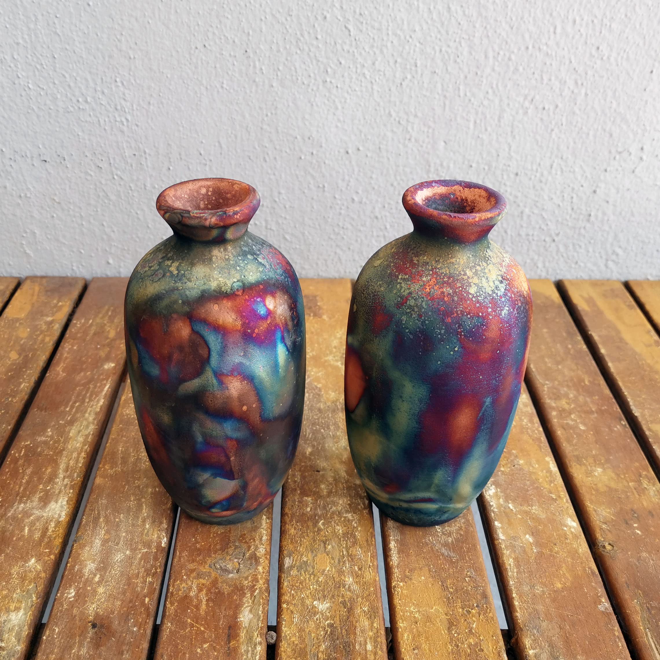 Handmade Ceramic Raku Vase Set of 2 - 7 Inch Boho Home Decor, Unique Pottery Gift for Women, Mom, Bridesmaid Wedding Present in Gift Box | Perfect for Living Room, Bedroom & Wedding Centerpieces