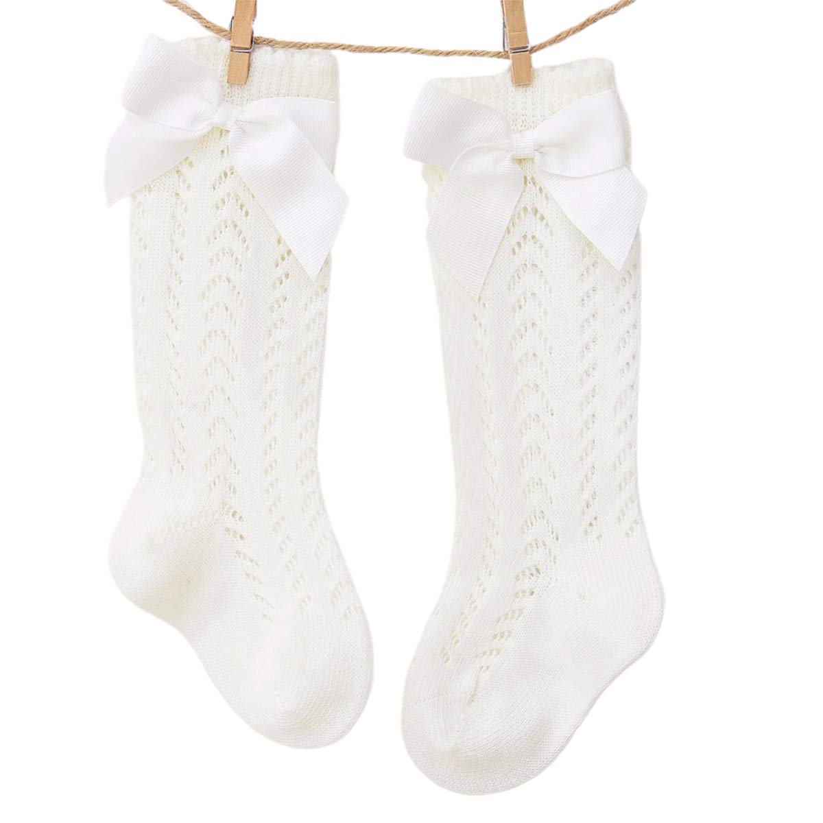 FYBITBO 6 Pack Baby Girl Knee High Socks - Cotton Ruffled Long Stockings with Bows for Newborn & Toddler | Perfect for Dress Up, Photo Shoots & Everyday Outfits