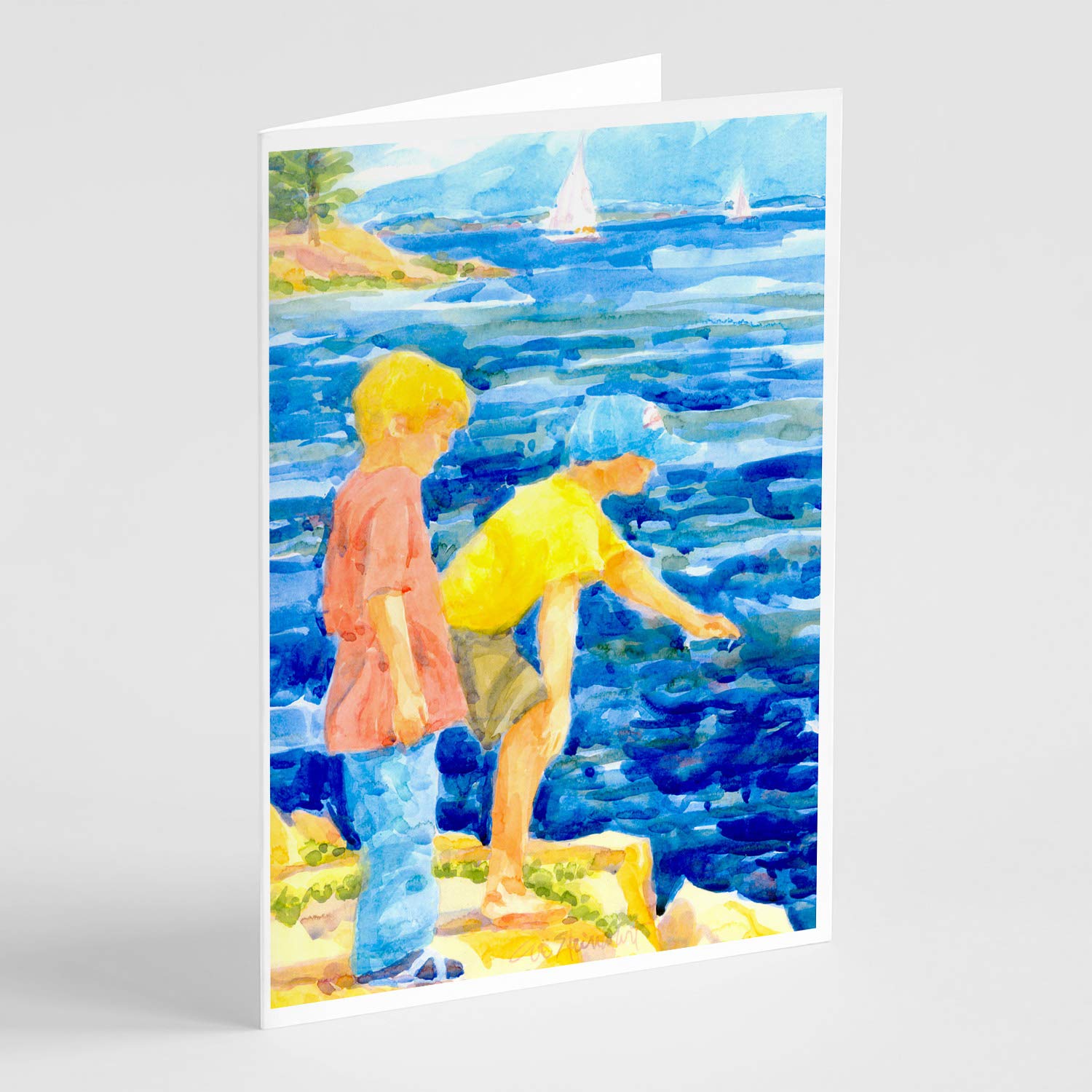 Caroline's Treasures 6008GCA7P Whimsical The Boys at The Water Blank Greeting Cards - Pack of 8 A7 Size (5x7) Note Cards with Envelopes - Perfect for Birthdays, Thank You Notes & Special Occasions