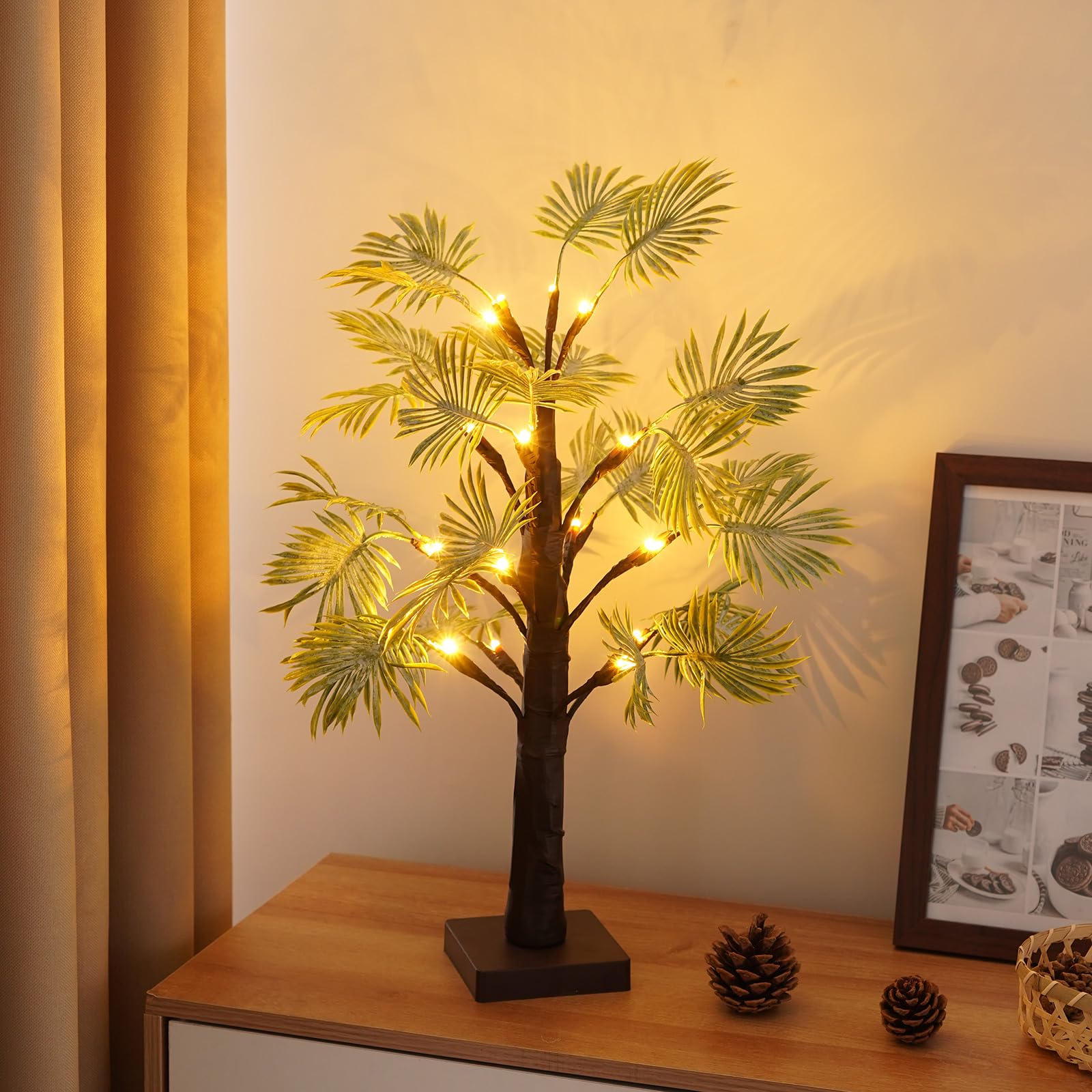 Mini Christmas Tree with LED Lights - USB/Battery Powered Tabletop Palm Tree Lamp with Timer, Holiday Home Decor for Christmas, Parties, Bedroom & Office Decoration