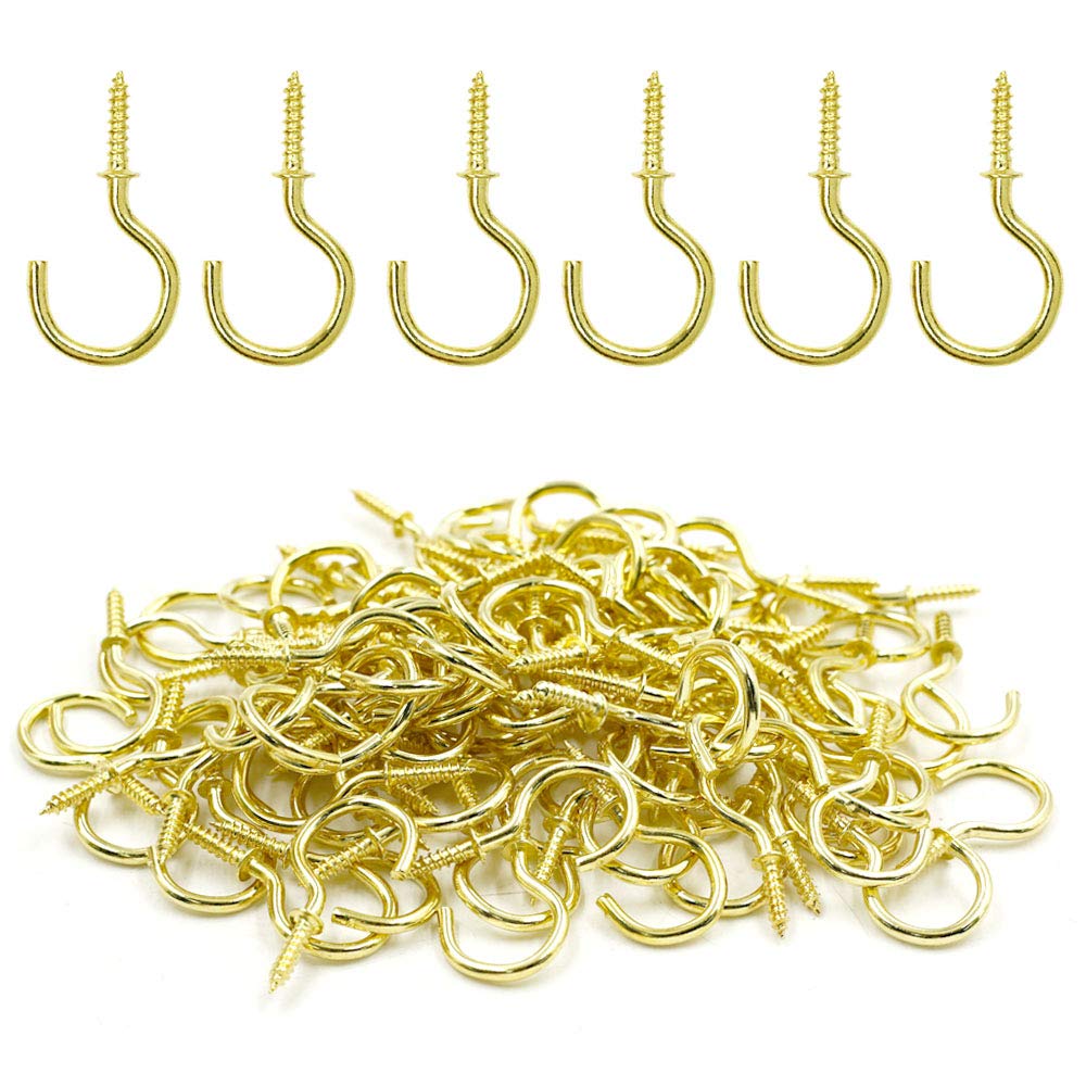 Biaungdo 1 Inch Gold Ceiling Hooks with Self-Tapping Screws - 100 Pack | Heavy Duty Cup Hooks for Hanging Plants, Lights & Decor | Rust-Resistant Ceiling Hooks for Home & Kitchen Organization