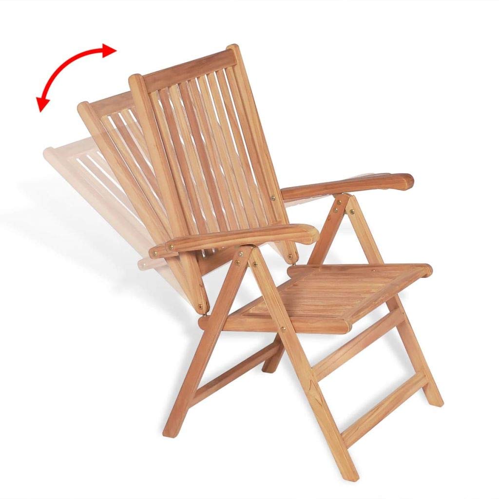 Premium FAMIROSA Reclining Garden Chairs Set of 2 - Solid Teak Wood Outdoor Patio Lounge Chairs for Backyard, Poolside & Beach Relaxation