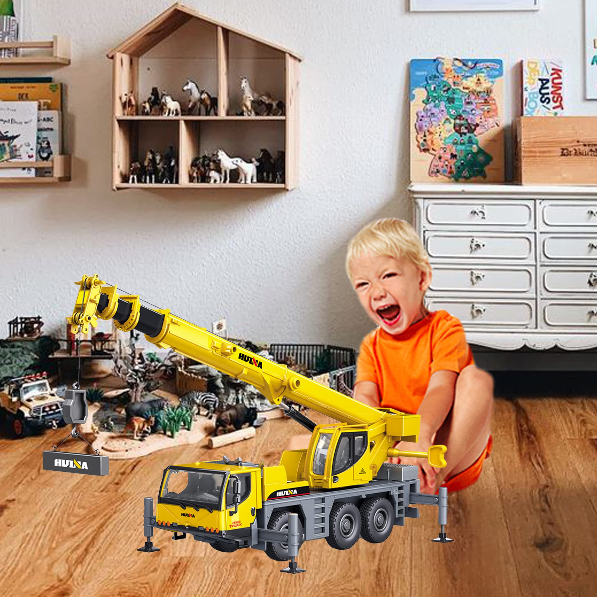1:50 Scale Diecast Mobile Crane Truck Construction Vehicle Toy - Realistic Site Auto Crane Model for Kids Ages 8-12+ | Perfect for Construction Play, Collecting & STEM Learning