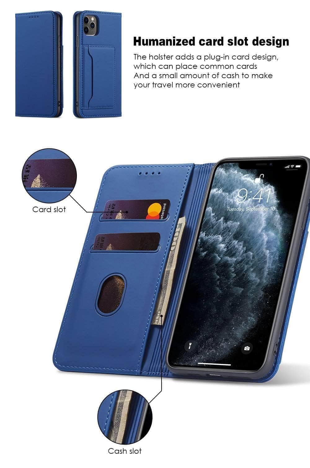 iPhone 12/11 Mini Pro Max Magnetic Flip Case with Card Holder - Slim Protective Cover for Everyday Use & Travel