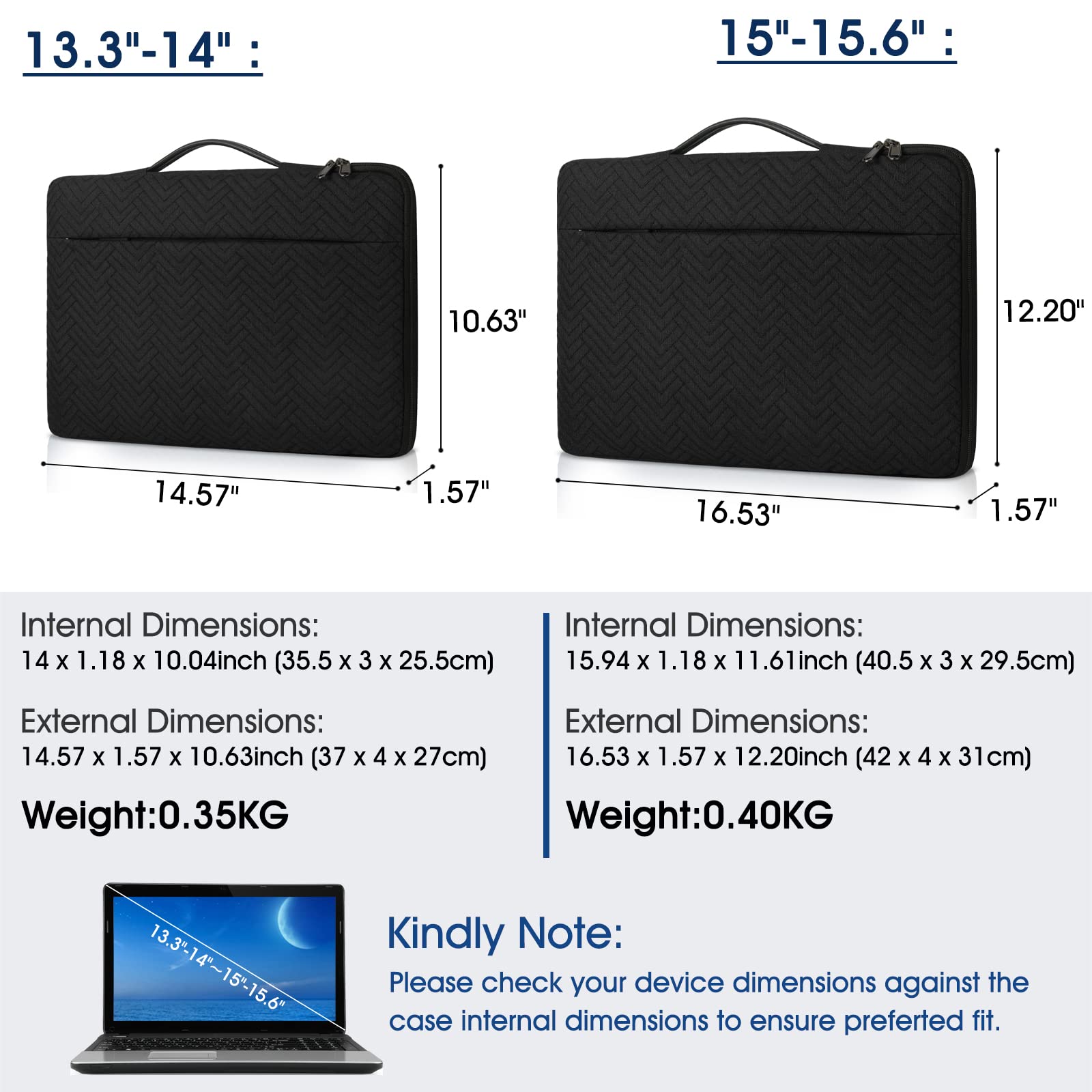 15.6 Inch Waterproof Laptop Sleeve Case with Handle - Protective Business Computer Bag for 15-15.6 Inch Laptop, Chromebook & Notebook (Black) - Perfect for Office, Travel & School Commute