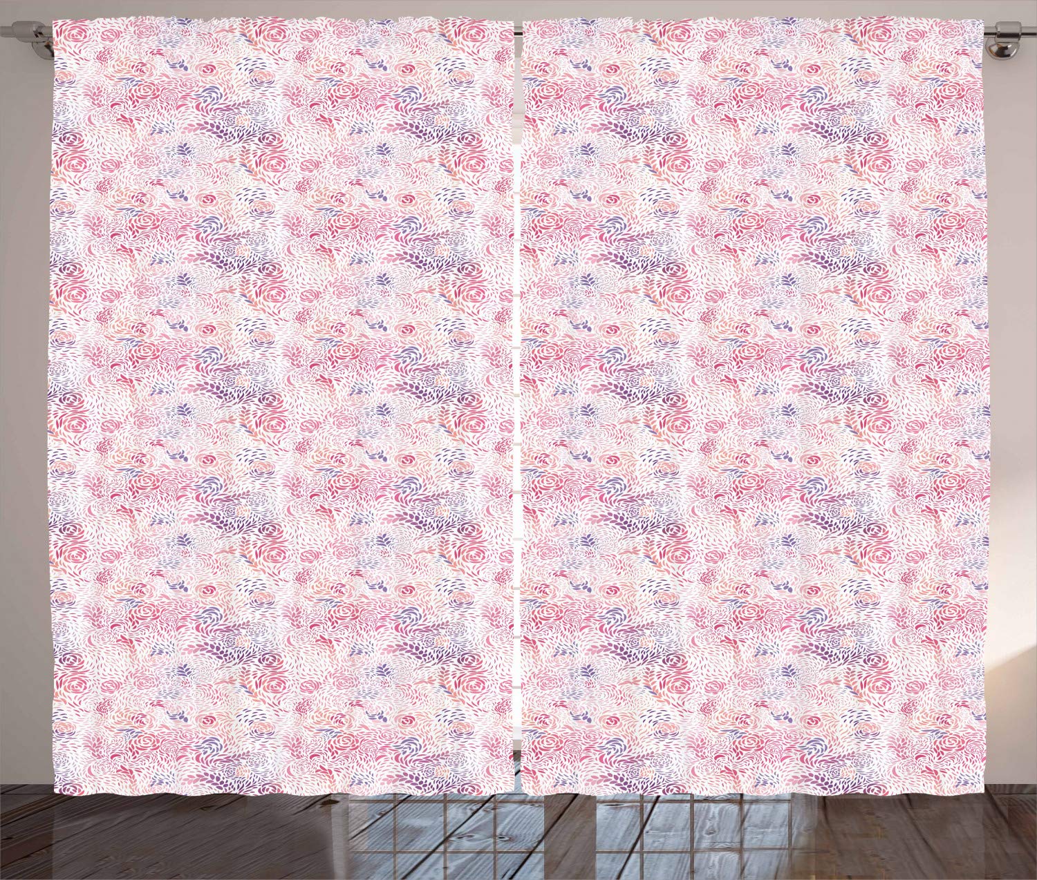 Ambesonne Floral Curtains - Pink Abstract Roses & Petals Design, 2 Panel Set (108