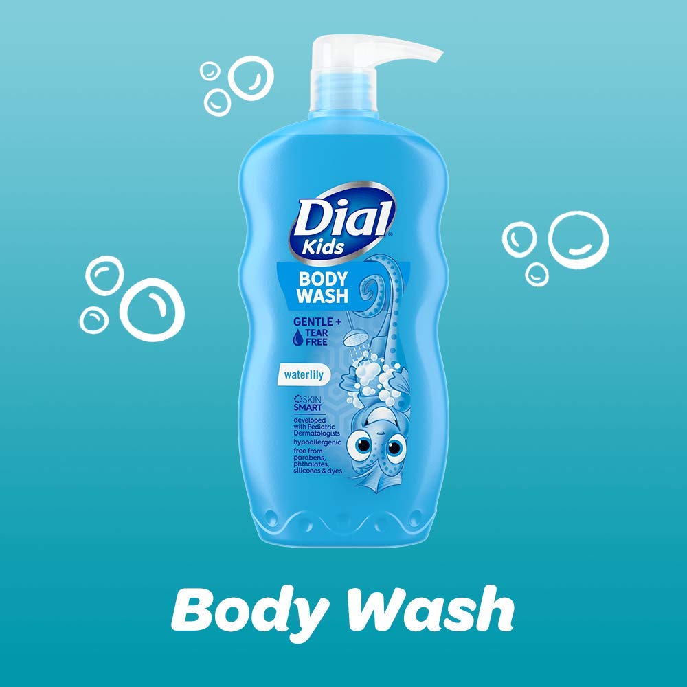 Dial Kids Body Wash - Waterlily Scent, 24 fl oz (Pack of 4) | Gentle & Hypoallergenic Formula for Sensitive Skin | Perfect for Bath Time, Daily Hygiene & Travel