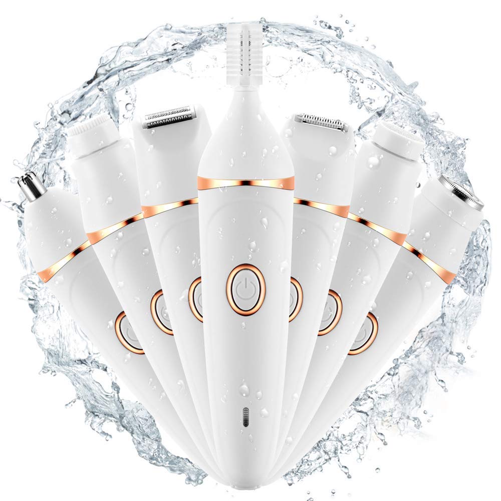 7-in-1 Cordless Electric Shaver for Women - Painless Wet/Dry Bikini Trimmer & Body Hair Remover for Legs, Underarms & Sensitive Areas | White Rechargeable Women's Shaver for Smooth Skin at Home, Gym & Travel