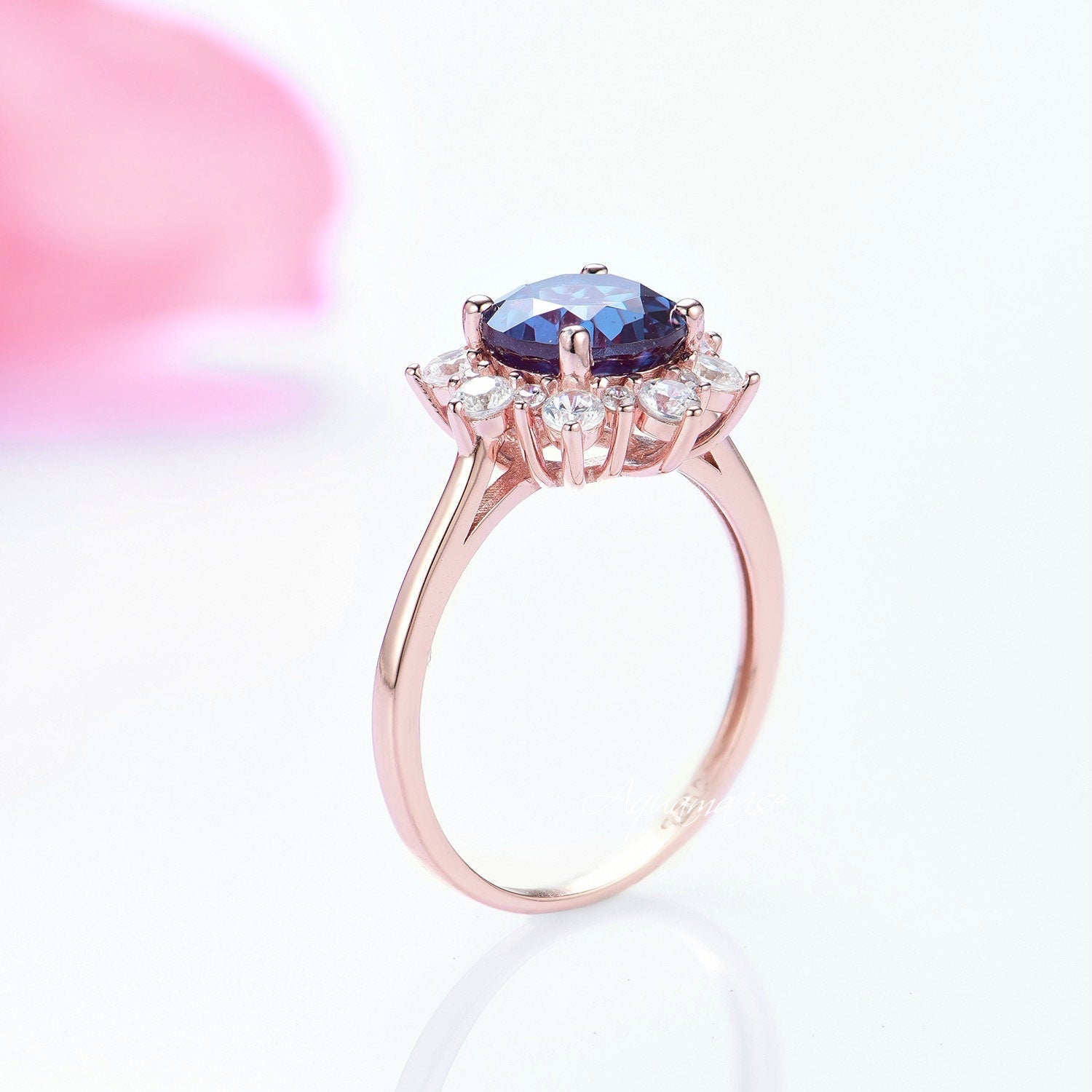 14K Rose Gold Vermeil Snowflake Alexandrite Ring - Elegant Jewelry for Christmas, Winter Weddings & Special Occasions