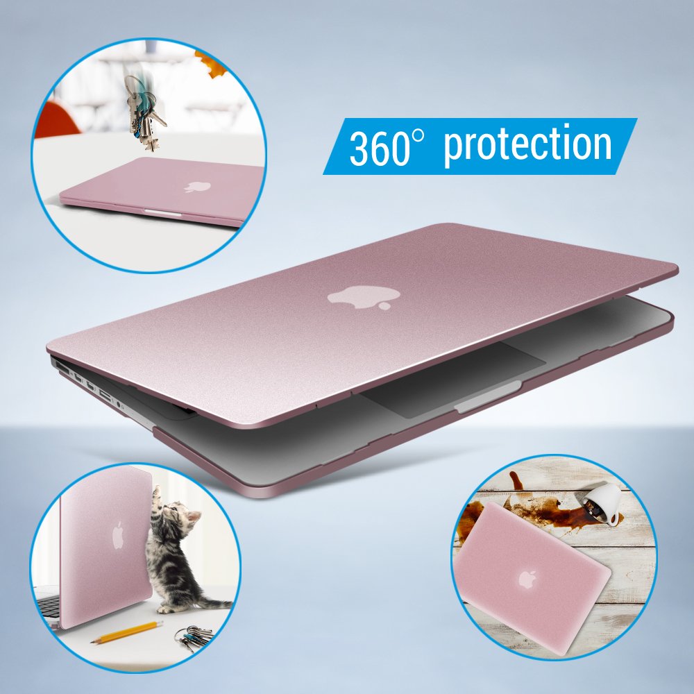 IBENZER MacBook Pro 15 Inch Case (2012-2015) - Soft Touch Hard Shell Cover with Keyboard Protector for Apple MacBook Pro 15 Retina Display A1398 - Rose Gold (R15MPK+1A) | Perfect for Work, Travel & Home Use