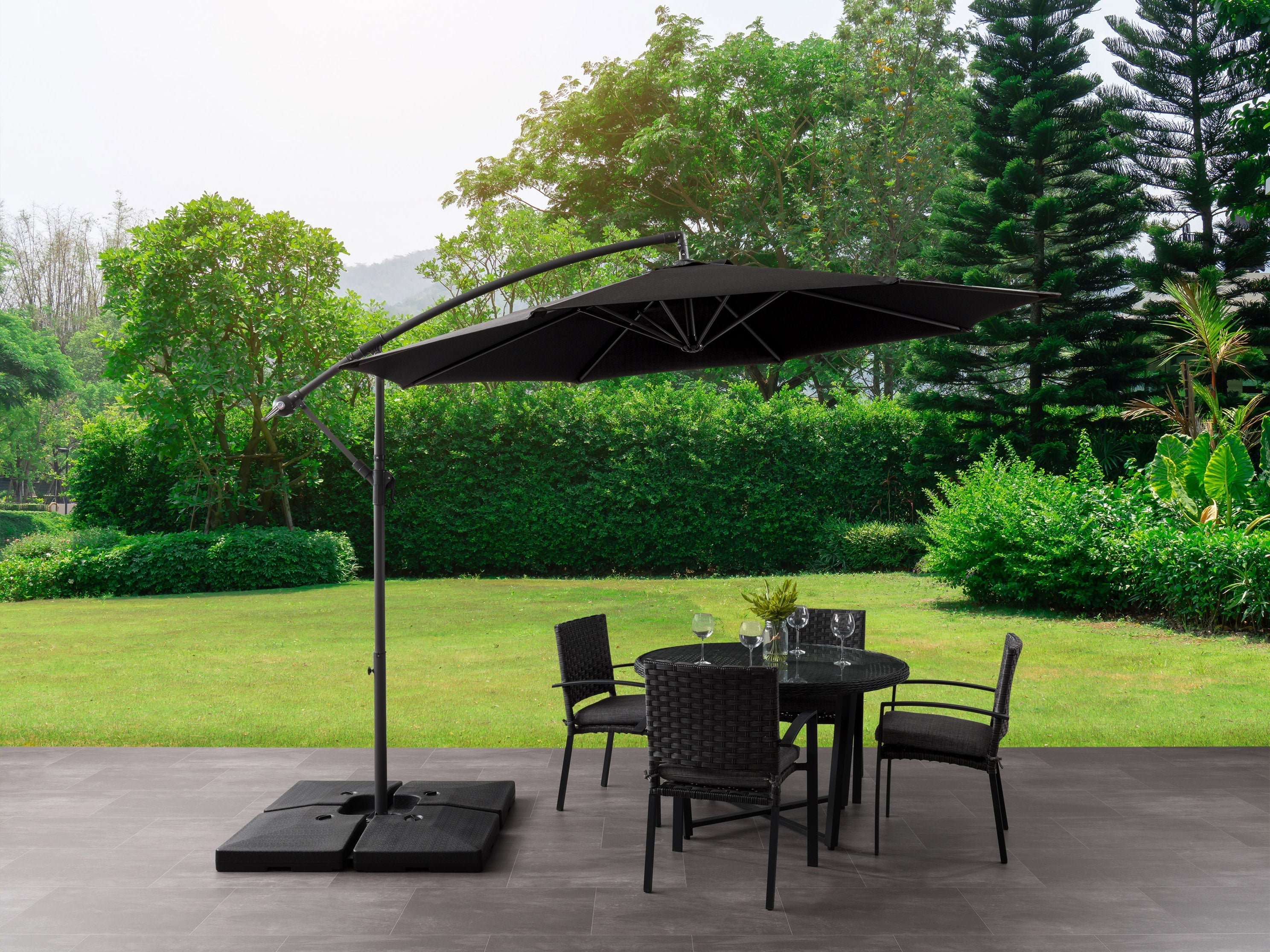 9.5ft Tilting Offset Patio Umbrella - Adjustable Cantilever Outdoor Umbrella with Wind Vent, Heavy Duty Steel Frame - Perfect for Poolside, Backyard, Deck, and Garden Shade (Black)