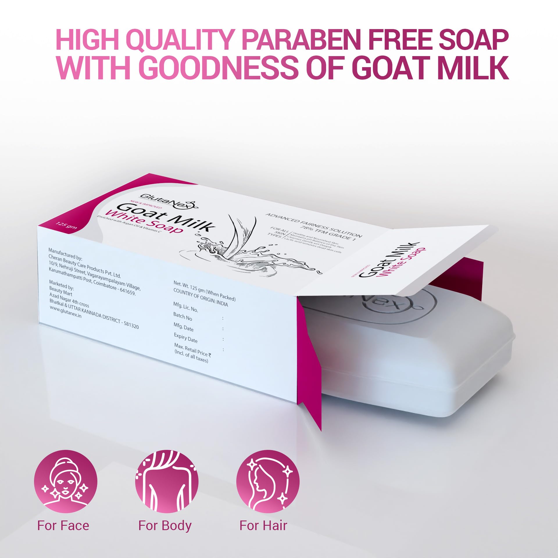 GlutaNex Goat Milk Brightening Soap for Radiant Skin - Pack of 3 | Natural Skin Whitening & Moisturizing Bar with Glutathione | Perfect for Daily Skincare Routine & Gift Giving