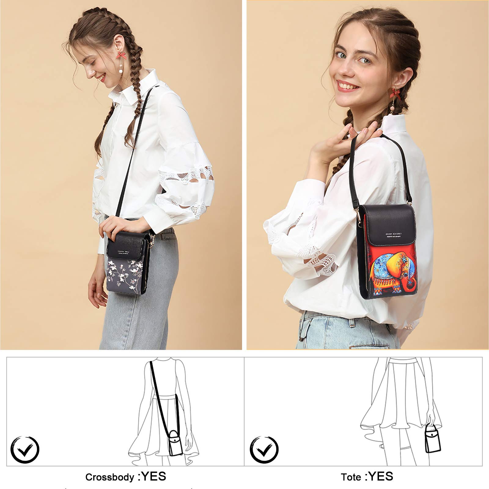 APHISON Women's Leather Crossbody Phone Purse with Butterfly Design - Stylish & Secure Cell Phone Bag for iPhone, Samsung - Perfect for Shopping, Travel & Daily Use