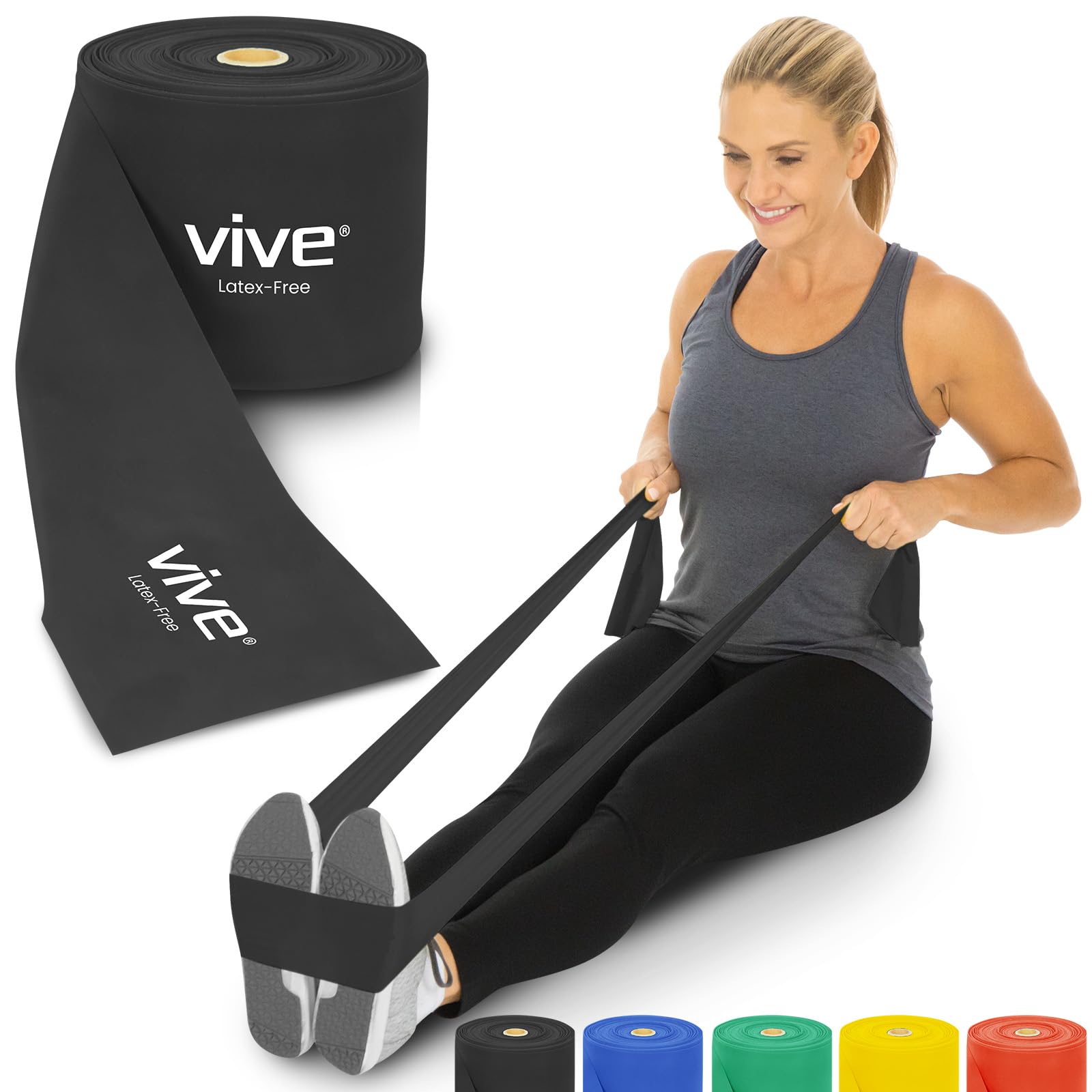 Vive Professional Resistance Bands - 25 Yard Non-Latex Elastic Roll for Physical Therapy, Strength Training & Rehabilitation - Upper & Lower Body Workout for Women & Men - Perfect for Home Gym, Yoga, Pilates and Physical Therapy Sessions