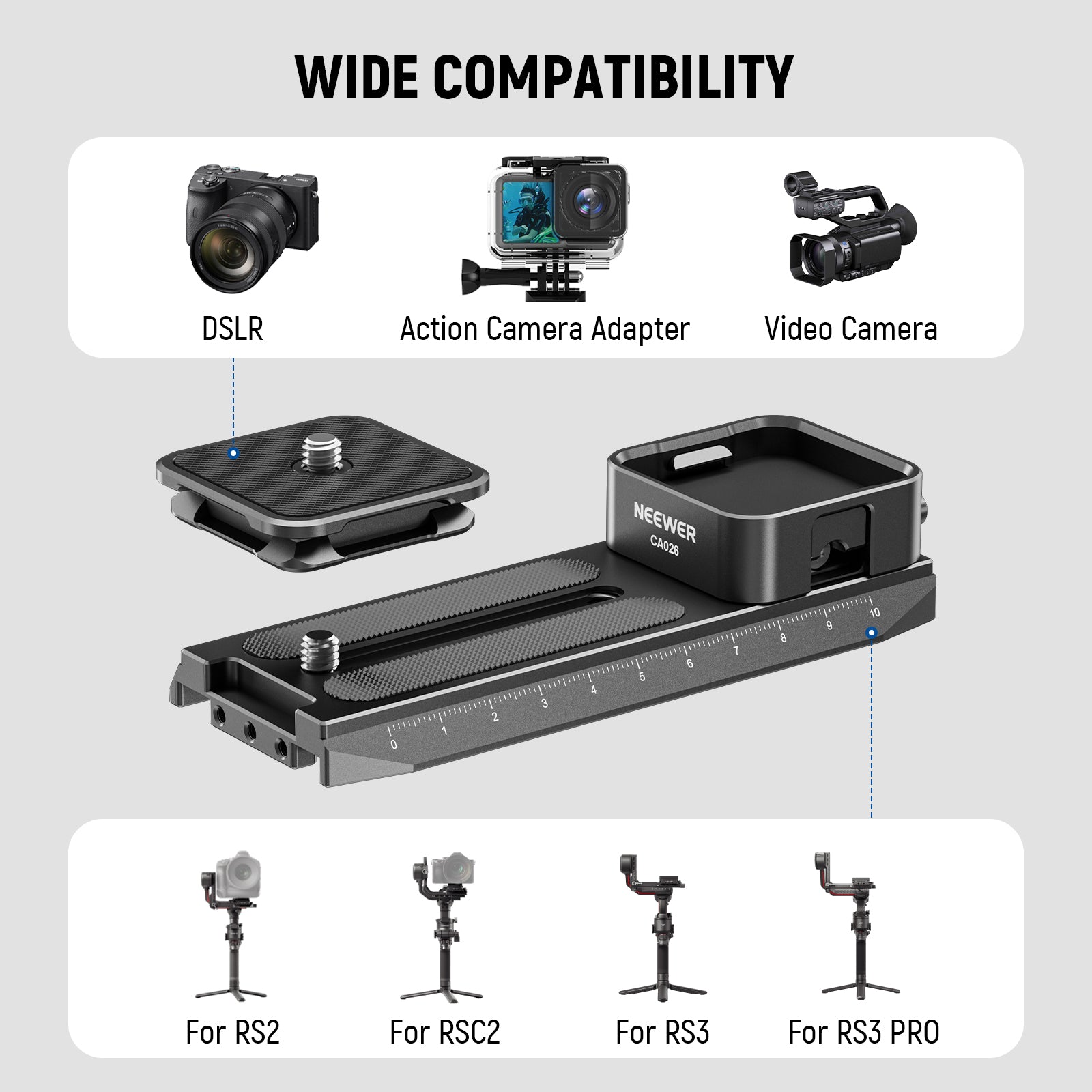 NEEWER CA026 Quick Release Plate System Compatible with DJI RS 2, RSC 2, RS 3, RS 3 Pro Stabilizers - Perfect for Videography, Film Making & Professional Gimbal Setups