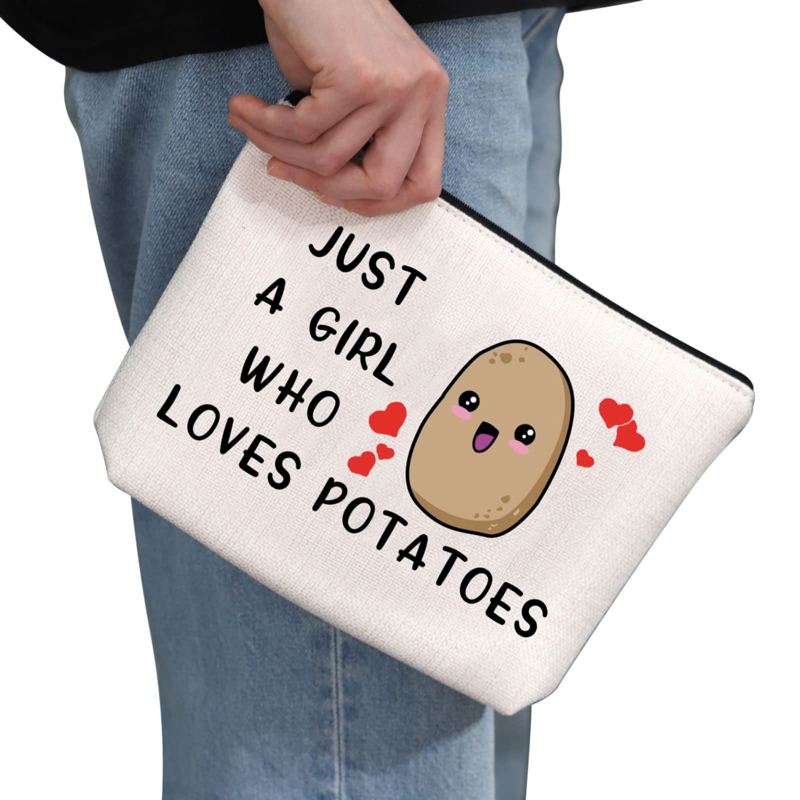 G2TUP Potato Lover Gift - Just A Girl Who Loves Potatoes Makeup Bag | Potato Queen Cosmetic Pouch | Food Lover Travel Organizer with Zipper for Women | Perfect for Travel, Gym & Daily Makeup Storage