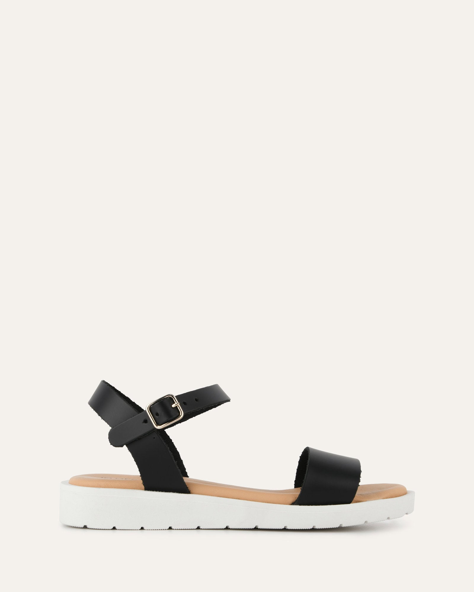 ROBIN Flat Sandals - Black Leather Women's Comfortable Slides for Beach, Pool & Summer Outfits