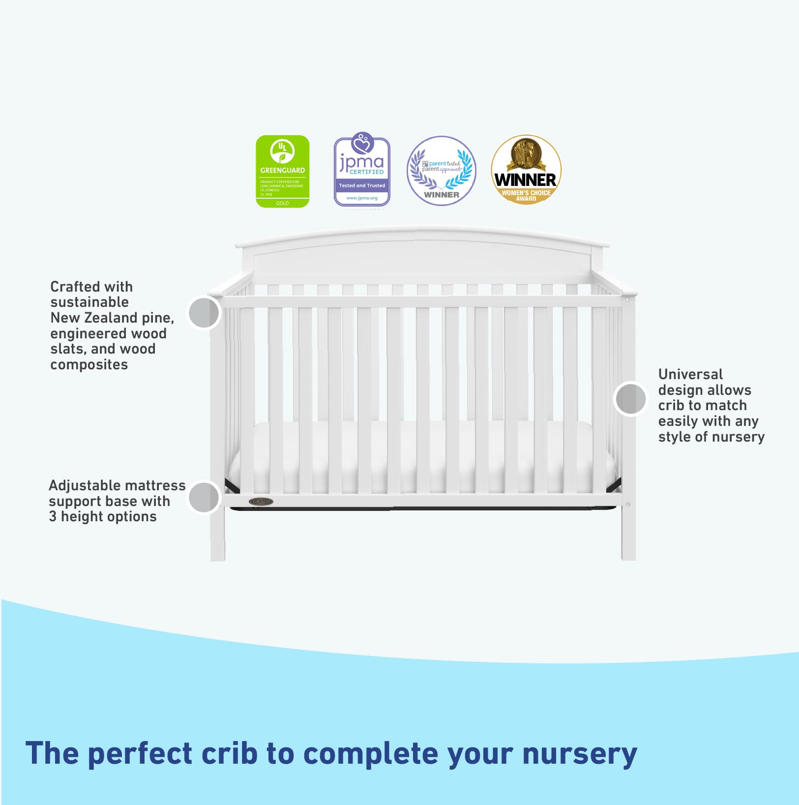 Graco Benton 5-in-1 Convertible Baby Crib to Toddler Bed - GREENGUARD Gold Certified White Nursery Furniture | Converts to Daybed & Full-Size Bed | Fits Standard Crib Mattress | Perfect for Nursery, Kids Room & Guest Bedroom