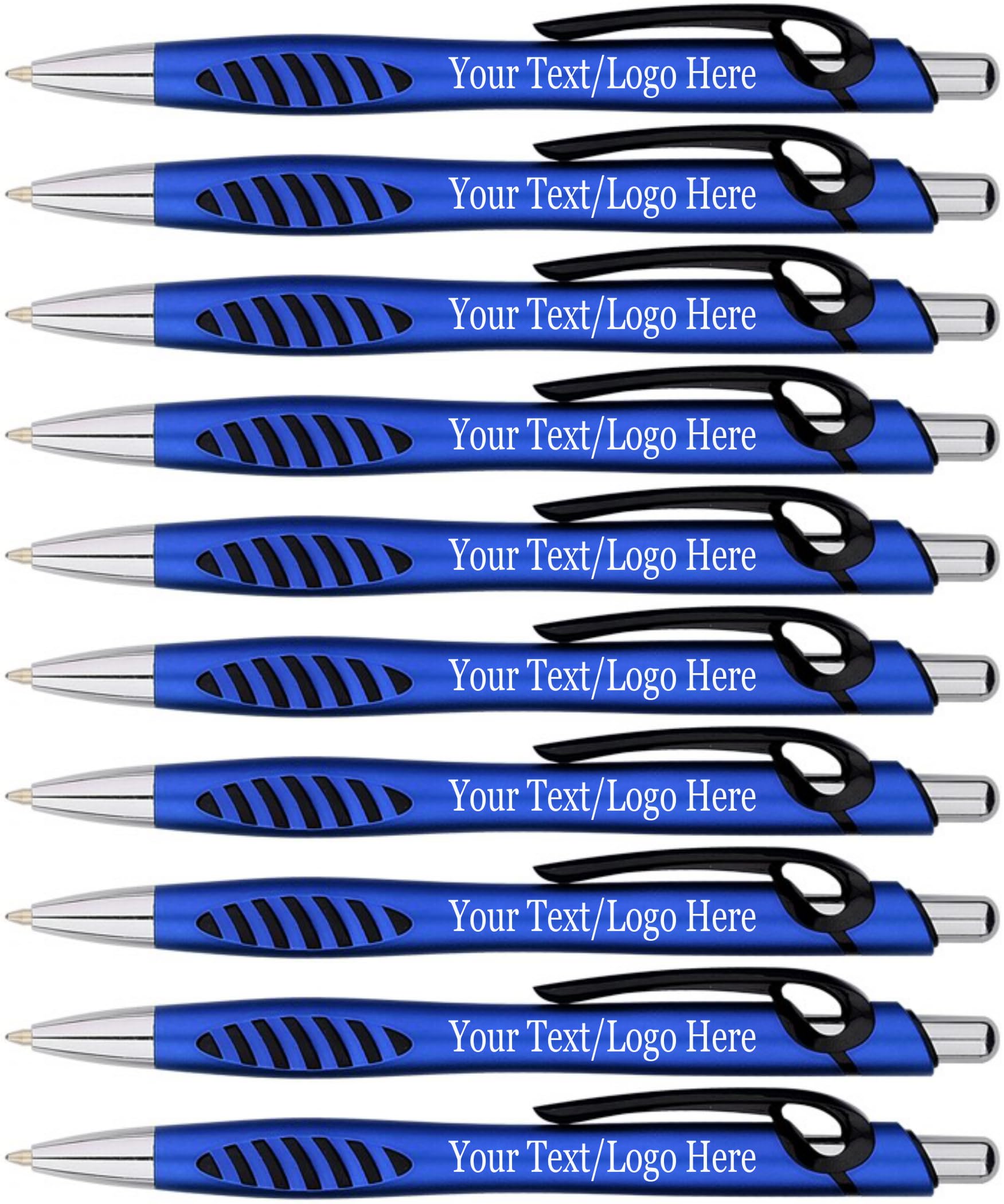 Custom Printed Click Action Ballpoint Pens with Your Logo - 300 Pack Bulk (Black Ink, Blue Pens, Rubber Grip) for Business Promotions, Corporate Events & Party Favors - Perfect for Trade Shows, Conferences & Branding Gifts