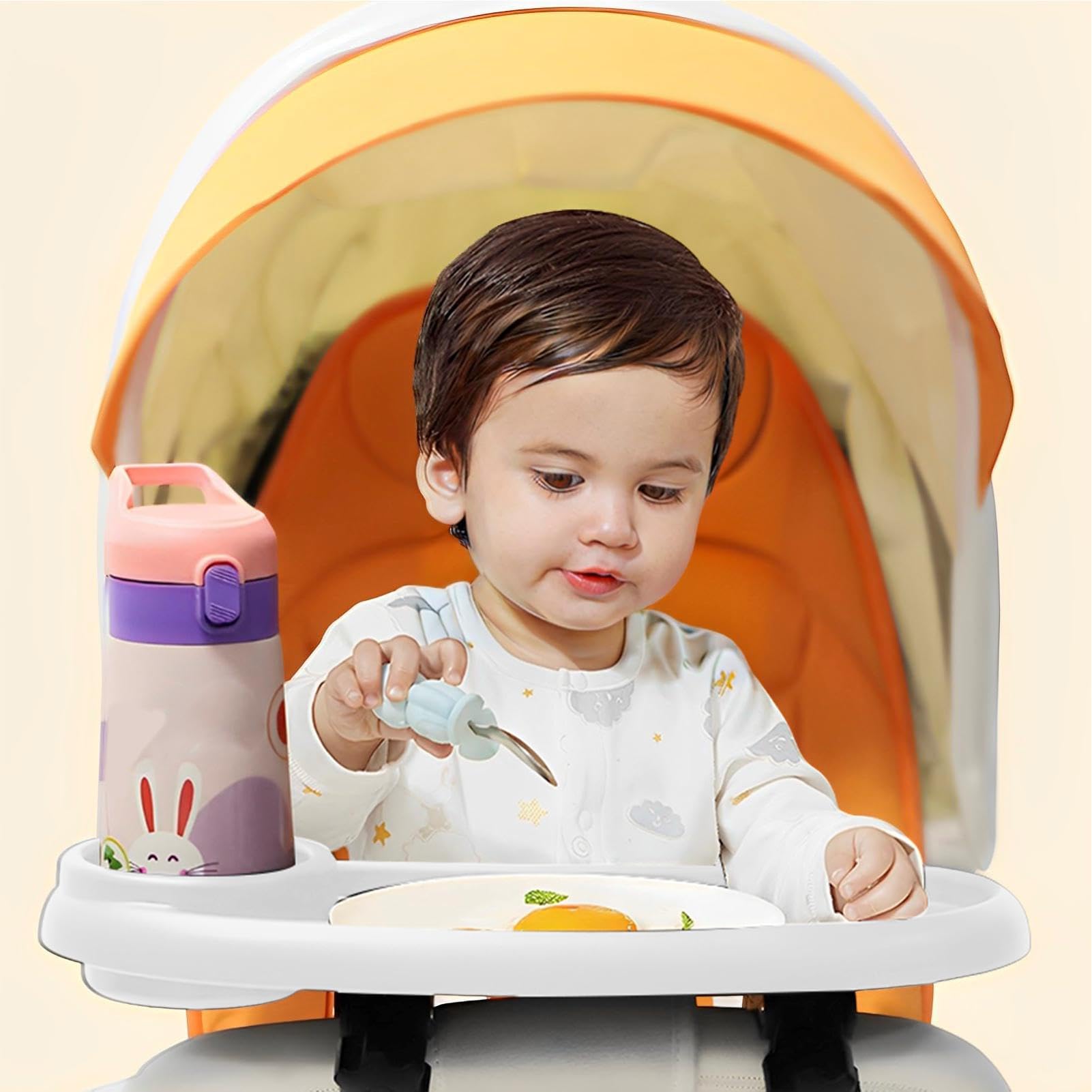 Baby Stroller Tray with Cup Holder - Adjustable Stroller Organizer for Bottles, Snacks, Fruits & Drinks | Perfect for Feeding, Snacking & Hydration On-the-Go