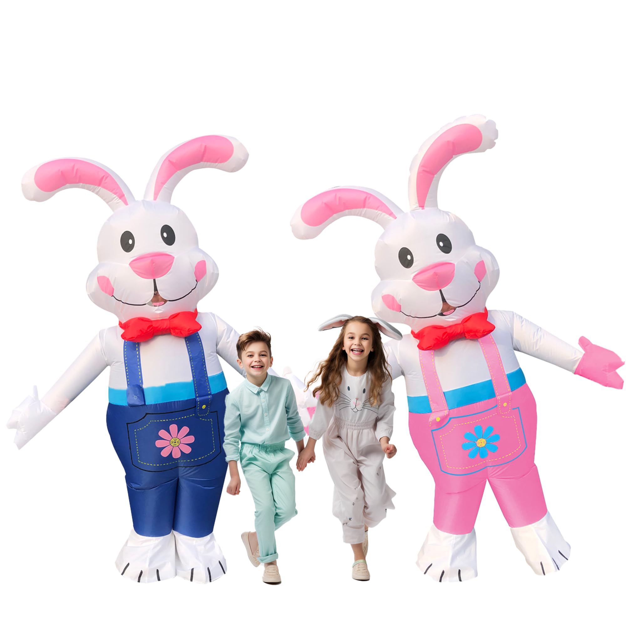 2 Packs Inflatable Bunny Costumes for Adults - Easter Rabbit Blow-up Suit for Easter Party, Birthday Celebration, Halloween (Blue & Pink) - Fun Party Outfit for Easter Egg Hunt, Costume Contest & Holiday Events