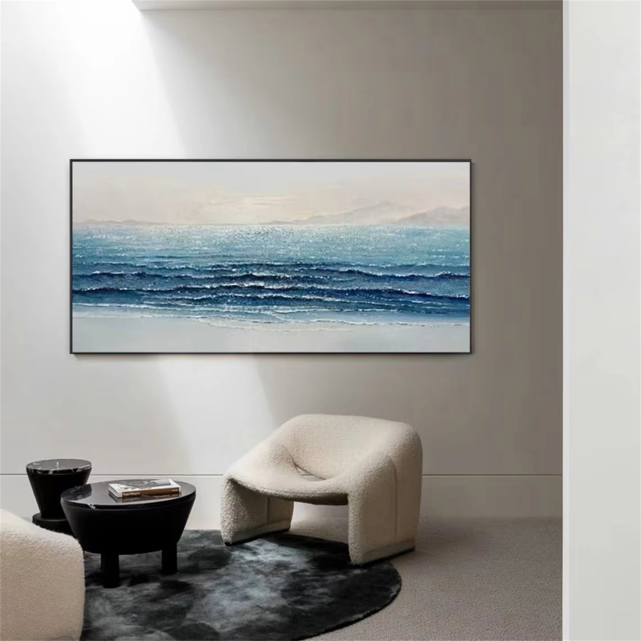 Ocean and Sky Painting #OS 068 - Handmade Seascape Wall Art for Home Decor, Office, Living Room & Bedroom