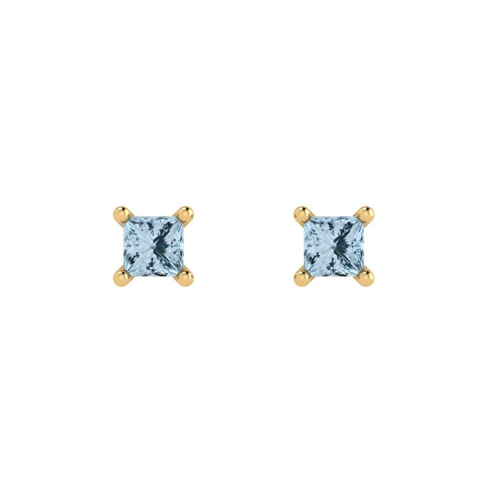 0.50 Carat Princess Cut Natural Light Blue Aquamarine Stud Earrings in 14K Yellow Gold - Elegant Push Back Design for Women, Perfect for Weddings, Parties & Everyday Wear