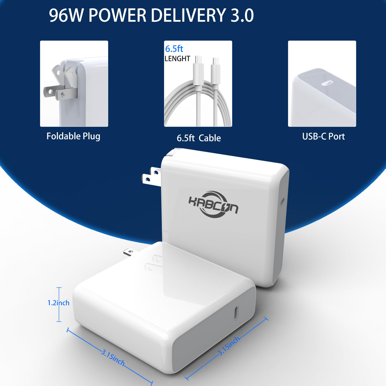 96W USB C Fast Charger for MacBook Pro 16/15/14/13 Inch & MacBook Air 13