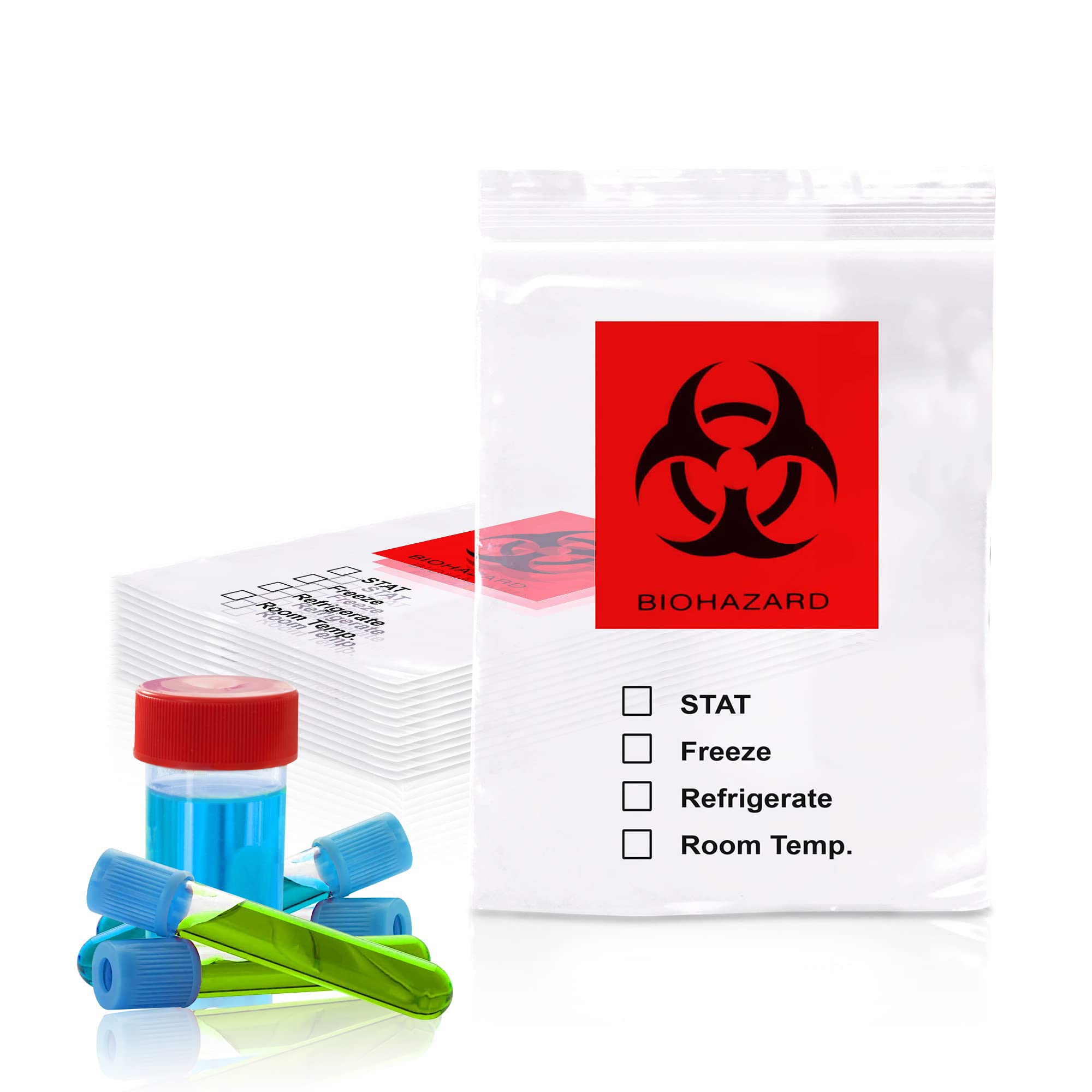 PUREVACY Biohazard Bags 3x5 Inches - Pack of 1000 Red & Black Specimen Bags with Zipper Seal, 2 Mil Thick for Secure Transport | Ideal for Medical Labs, Hospitals, and Hazardous Waste Disposal
