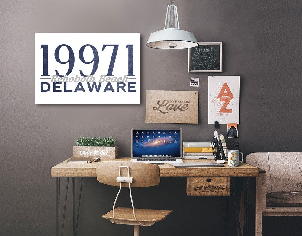 Lantern Press Rehoboth Beach Delaware 19971 Zip Code Blue 16x24 Wrapped Canvas - Coastal Wall Art Decor for Living Room, Bedroom & Office