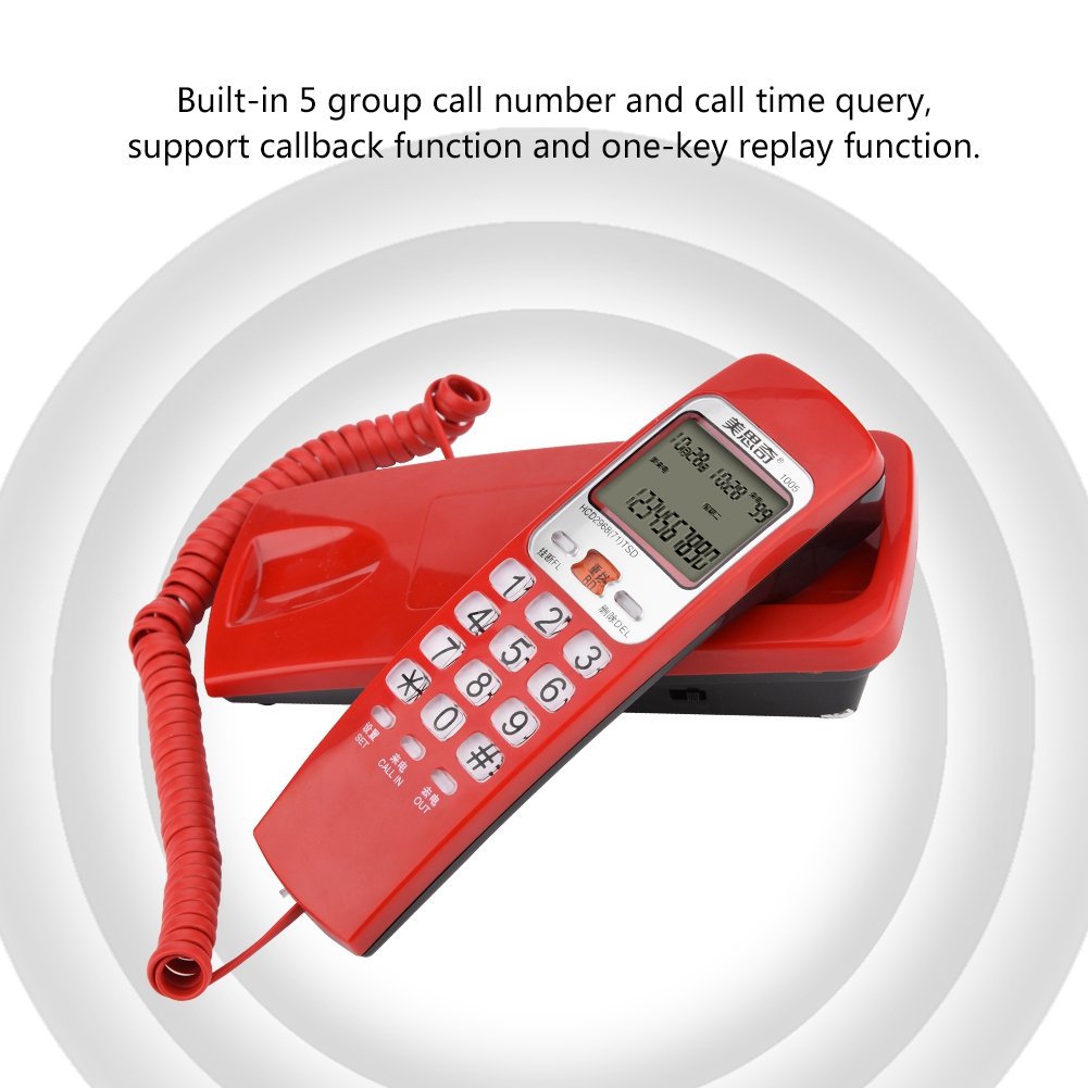Mini Corded Landline Phone with Caller ID & Backlit Dial - 30 Number Memory, Compact Home Office Telephone (Red) | Perfect for Small Spaces, Bedrooms, and Workspaces