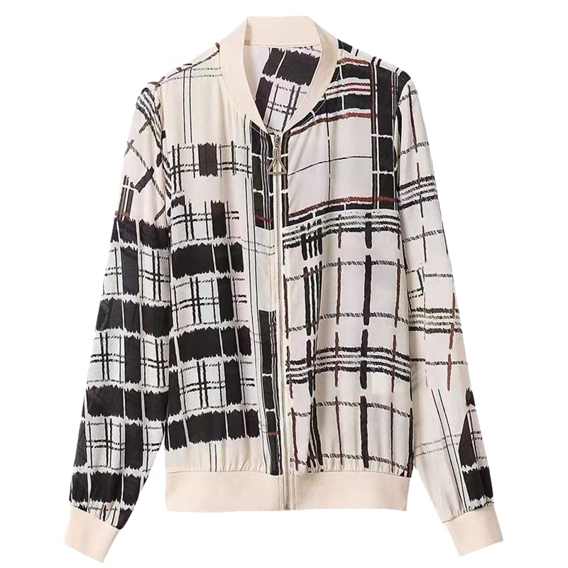 Women's Vintage Striped Print Baseball Jacket - Korean Style Long Sleeve Bomber Coat for Summer, Sun Protection & Casual Wear | Perfect for Outdoor Activities, Travel & Street Fashion