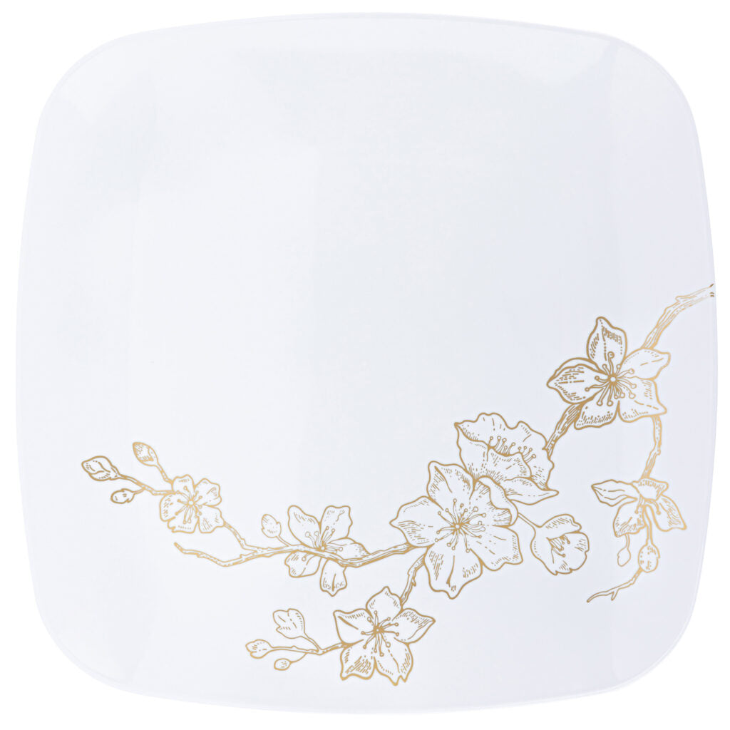 Elegant White and Gold Square Plastic Plates - 10 Pack Disposable Dinnerware Set for Parties, Weddings & Special Events | Durable & Stylish Gold Trim Design