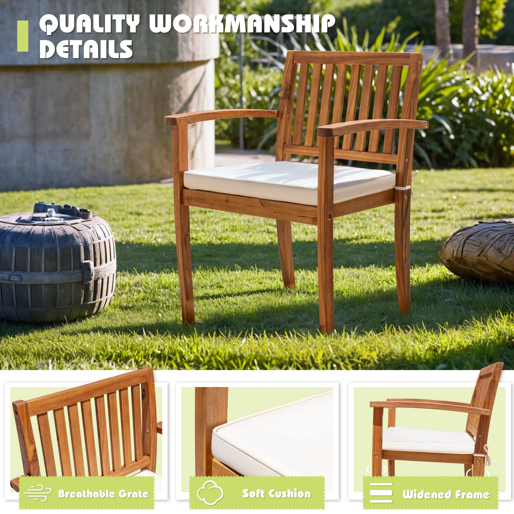 Premium 5-Piece Acacia Wood Outdoor Dining Set with Soft Cushions - Patio Table and Chairs for Deck, Backyard, Garden - Perfect for Al Fresco Dining, BBQs, and Outdoor Entertaining