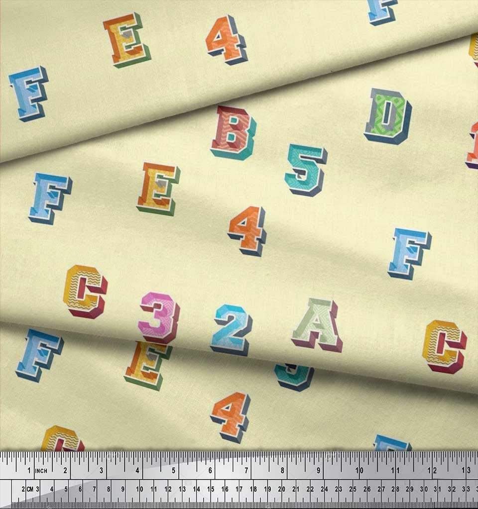 Soimoi Moss Georgette Brown Fabric by The Yard - 42 Inch Wide Educational Alphabet & Numbers Printed Textile for DIY Crafts, Kids Learning Activities, Home Decor & Fashion Projects