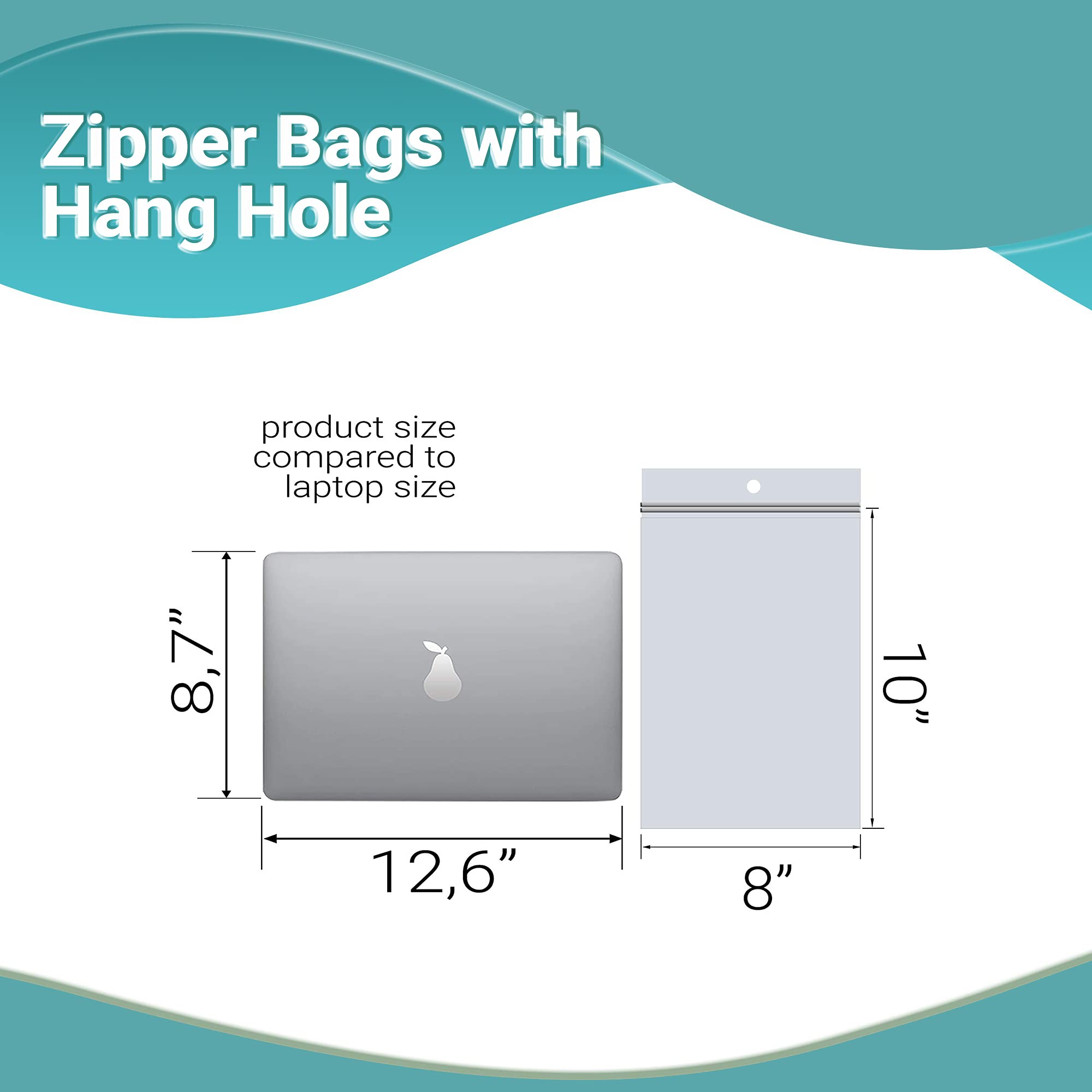 1000 Pack Clear Reclosable Zipper Bags 8x10 Inch with Hanging Holes - 2 Mil Thick Resealable Plastic Storage Bags for Pills, Jewelry, Snacks & Small Items - Perfect for Organizing, Travel & Retail Packaging