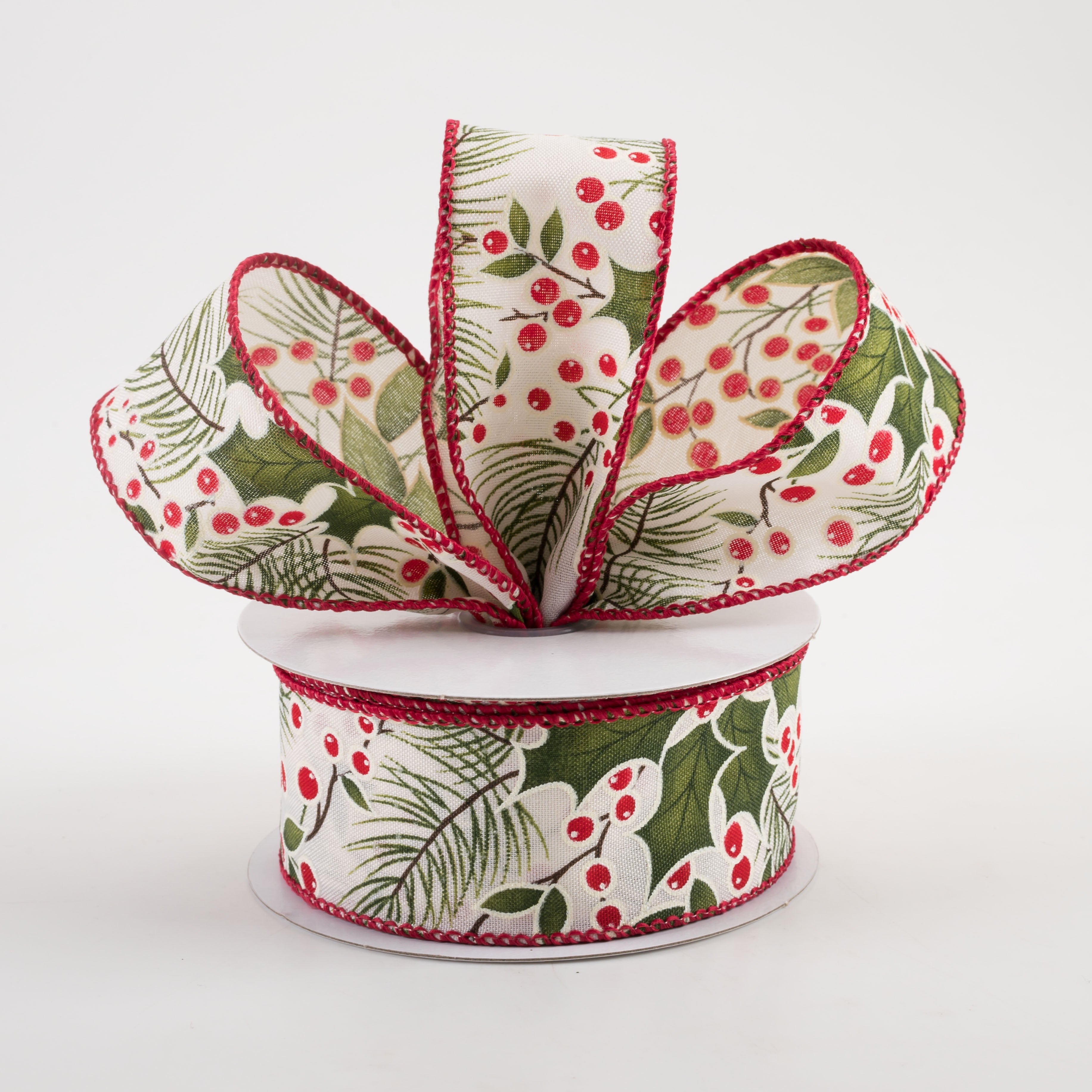 1.5 Inch Holly Berry Christmas Ribbon - Red Decorative Ribbon for Gift Wrapping, Holiday Crafts, Tree Decorations (10 Yards) - Perfect for DIY Projects, Party Decor, and Festive Home Decorating