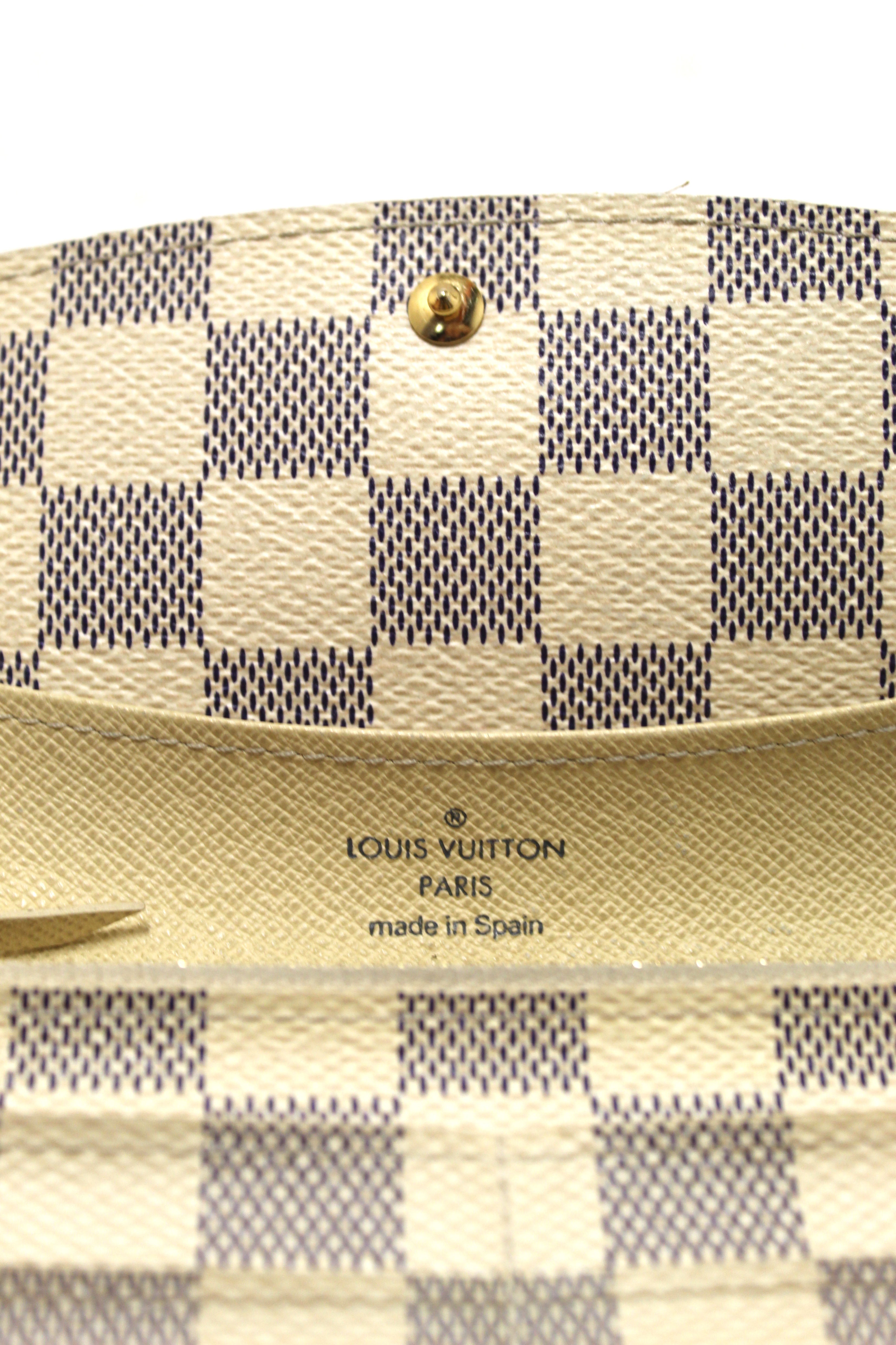 Authentic Louis Vuitton Damier Azur Canvas Emilie Flap Long Wallet for Women - Luxury Designer Zip Around Checkbook Holder - Perfect for Everyday Use, Travel & Special Occasions