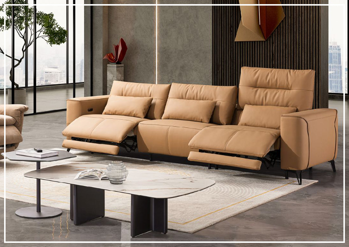 Klaussner Alessandro 3-Seater Leather Power Recliner Sofa with Extended Footrest - Comfortable Electric Reclining Couch for Living Room, Home Theater & Family Relaxation