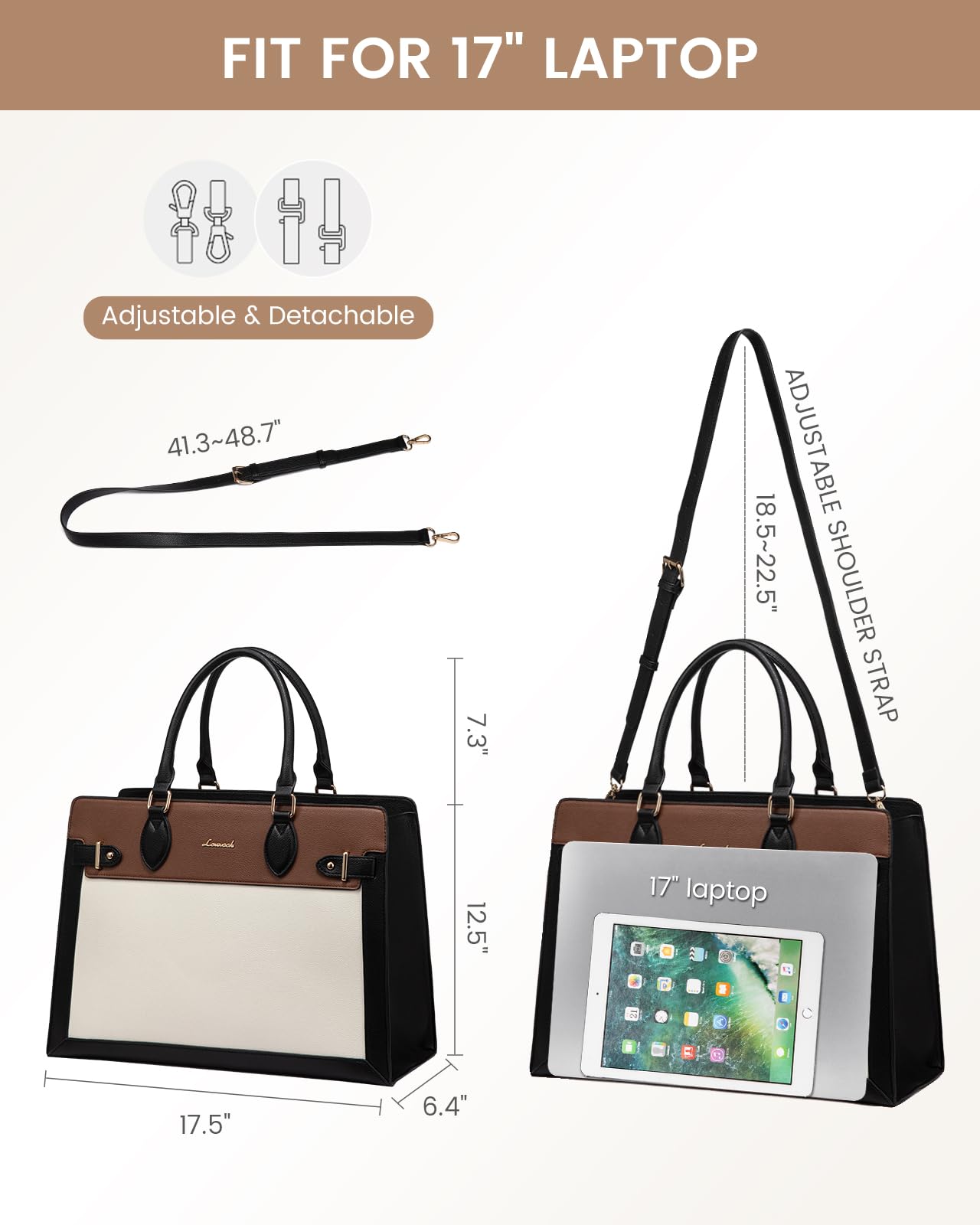 LOVEVOOK 17 Inch Laptop Bag for Women - PU Leather Work Tote & Business Briefcase - Professional Office Shoulder Bag for Teachers, Businesswomen & Commuters - Perfect for Work, Travel & Daily Use