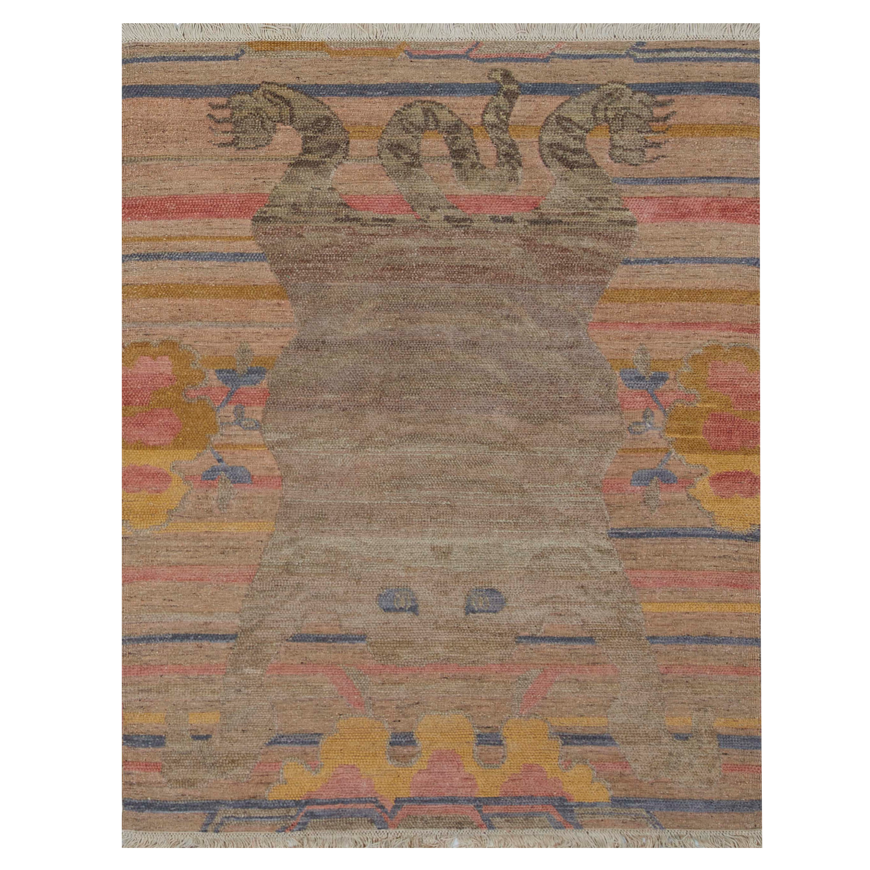 Antique Tibetan Handmade Wool Rug DD 428 - Orange Traditional Carpet for Living Room, Bedroom & Home Decor