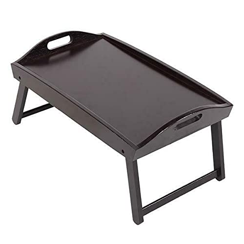 Foldable Curved Bamboo Lap Desk - Portable Laptop Stand, Breakfast Tray & Bed Table for Coffee, Tea, Food - Lightweight Wooden Serving Tray for Home, Office & Dorm Use