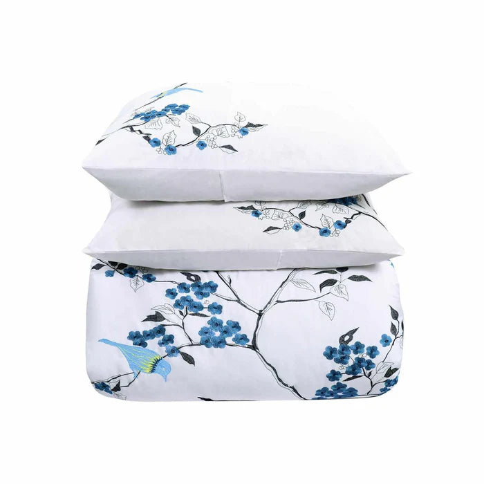 Premium Cotton Cherry Blossom Floral Embroidered Duvet Cover Set - Soft Bedding for Spring & Summer - Perfect for Master Bedroom, Guest Room & Dorm Decor