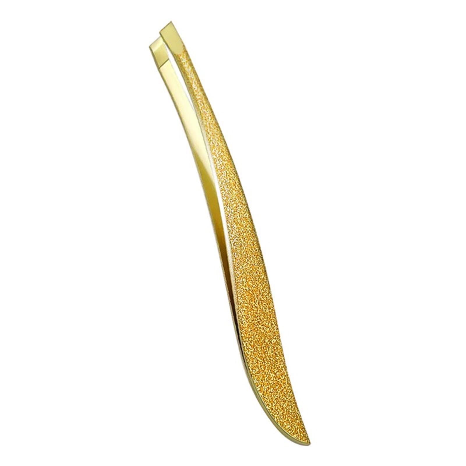 Premium Stainless Steel Hair Removal Tweezers - Slant Tip Eyebrow Tweezers for Precise Plucking, Grooming & Makeup (Black/Shiny Gold) - Perfect for Eyebrow Shaping, Facial Hair Removal & Beauty Care