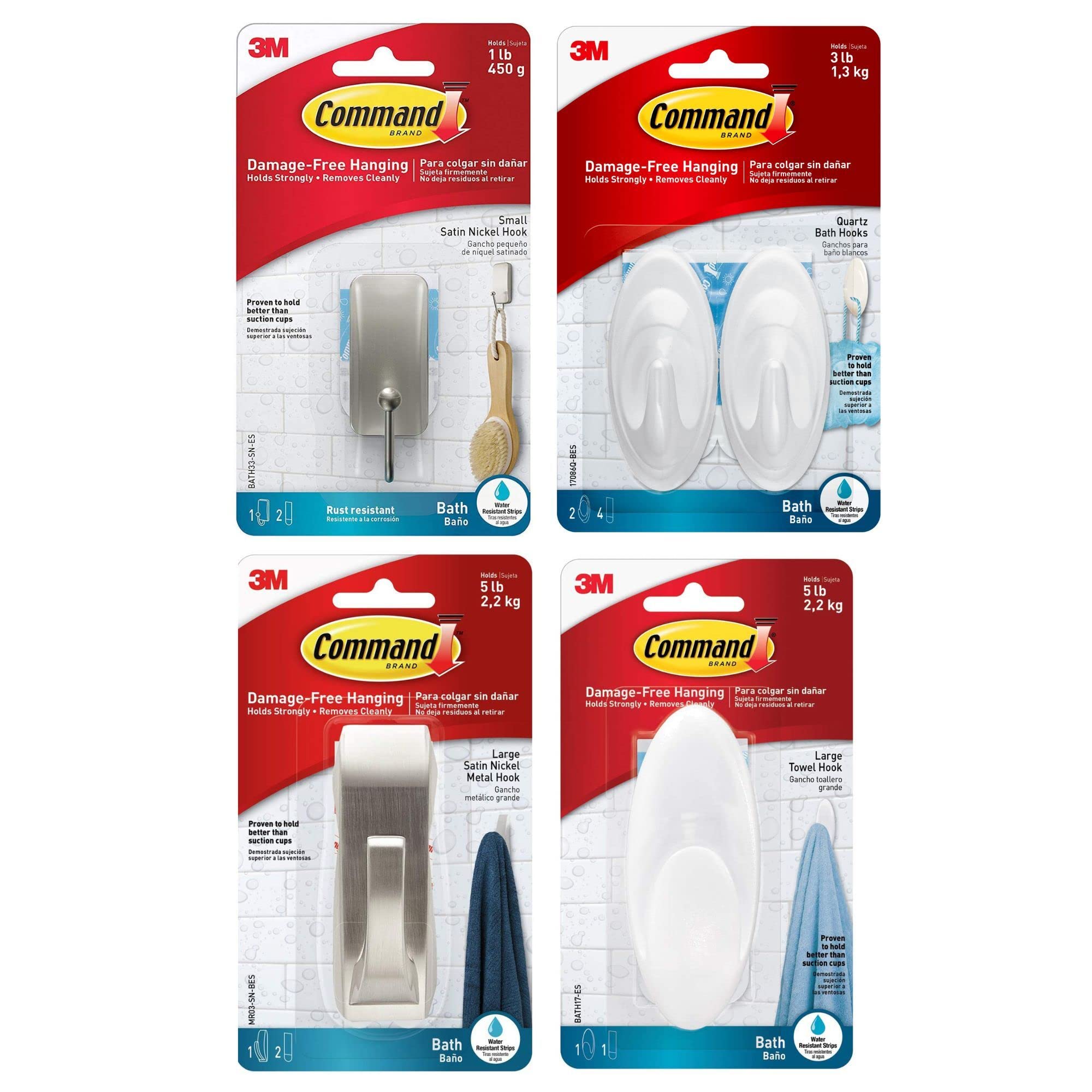 Stainless Steel Bathroom Hook - 6 Pack Heavy Duty Satin Nickel Shower Hooks for Towels, Robes & Clothes - Perfect for Bathroom, Spa, Gym & Dorm Organization