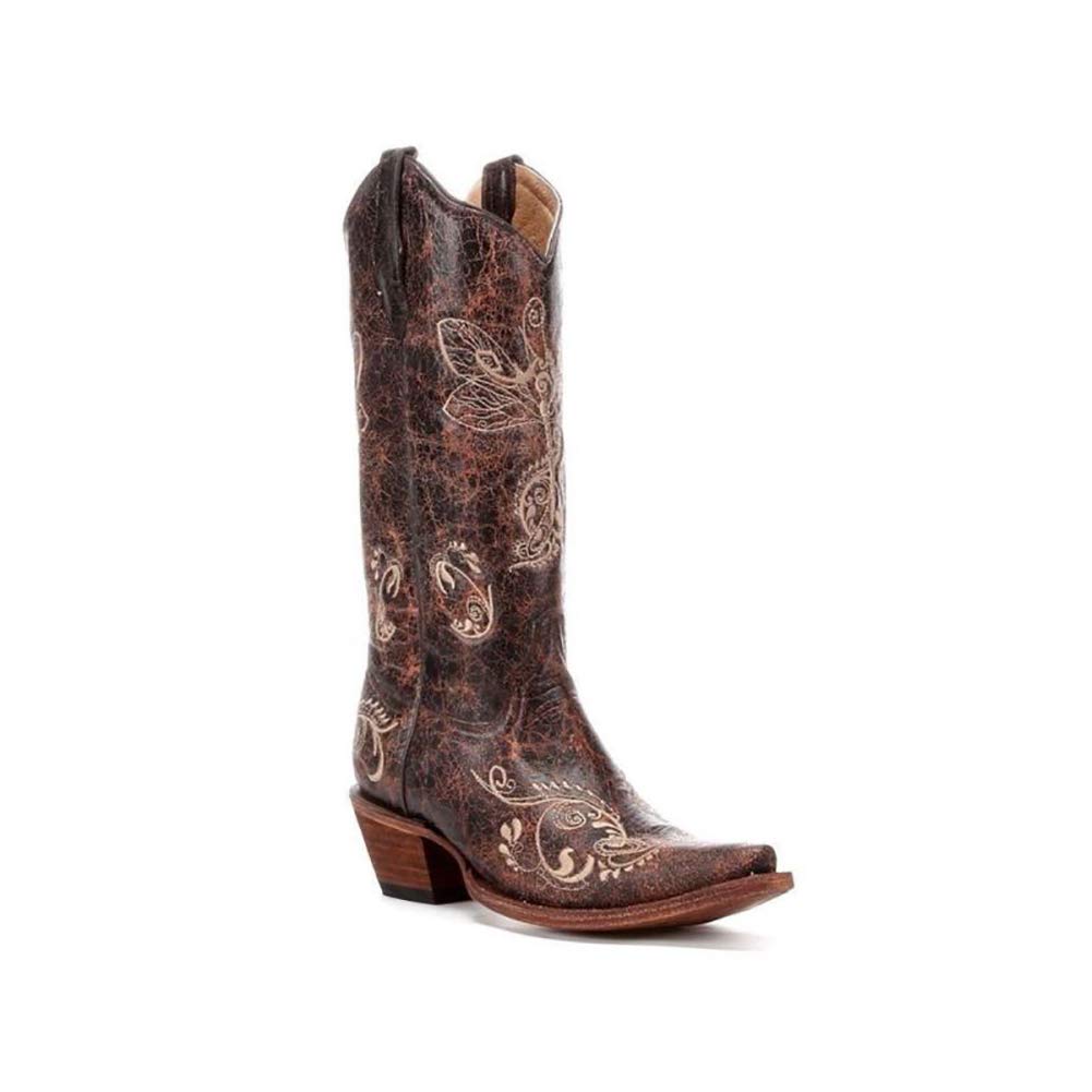 CORRAL Women's Distressed Embroidered Dragonfly Cowboy Boots - Stylish Western Boots for Country Dancing, Rodeos & Fashion Outfits
